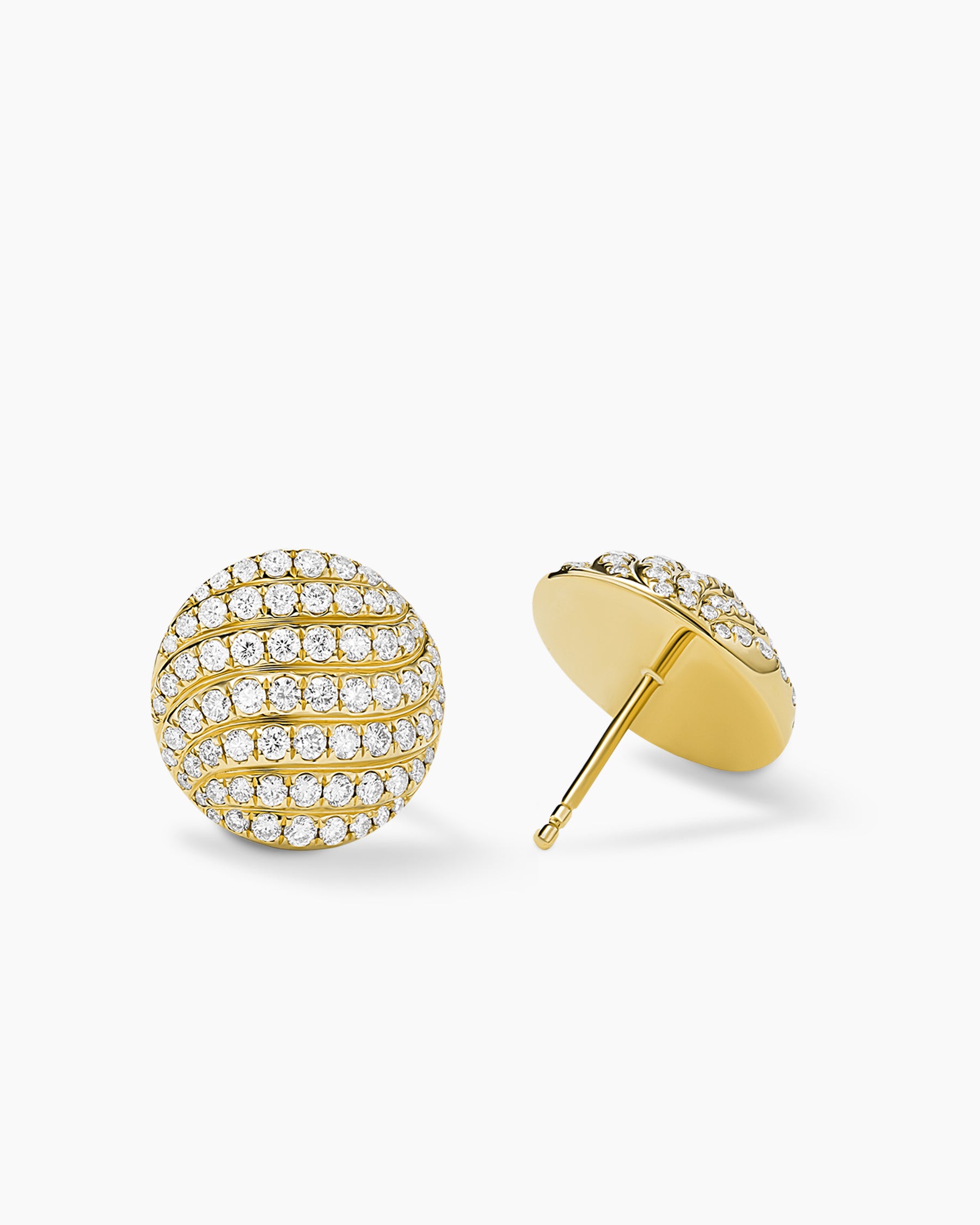 Sculpted Cable Stud Earrings in 18K Yellow Gold with Diamonds, 14mm - Image 3