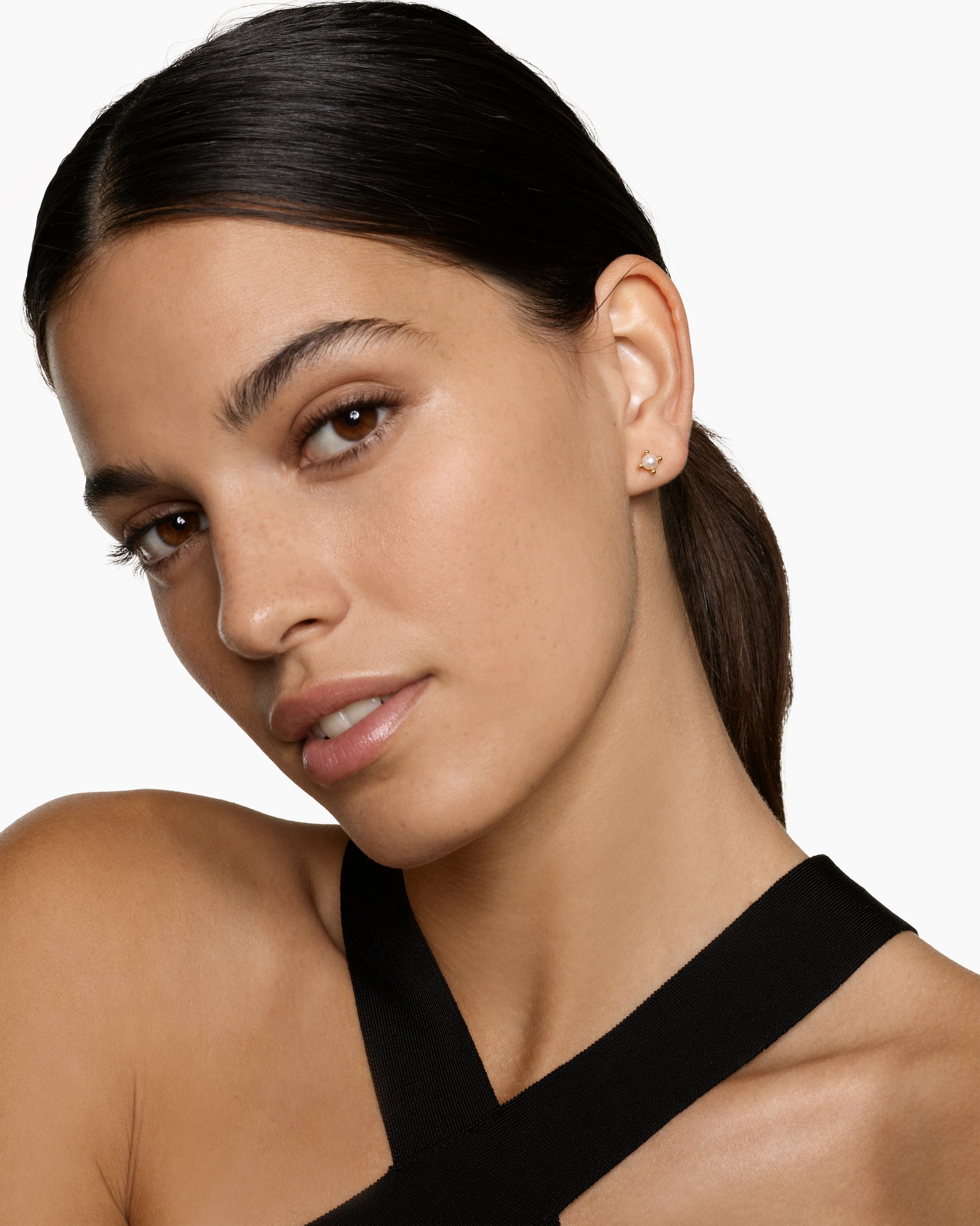 Alternative view of Petite Modern Renaissance Pearl Stud Earrings in 18K Yellow Gold, 5.5mm