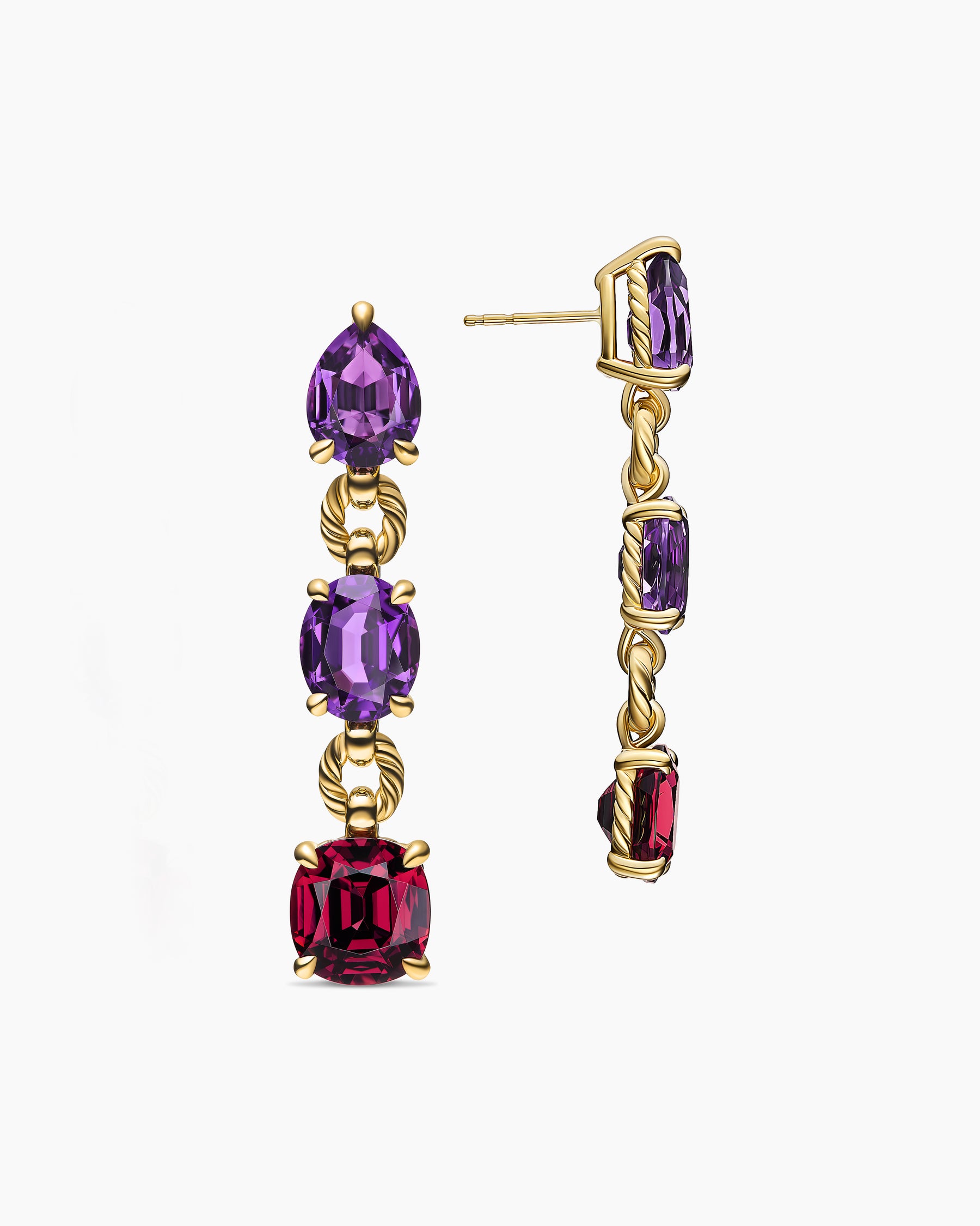 Marbella Drop Earrings in 18K Yellow Gold with Amethyst and Rhodolite Garnet, 51mm - Image 3