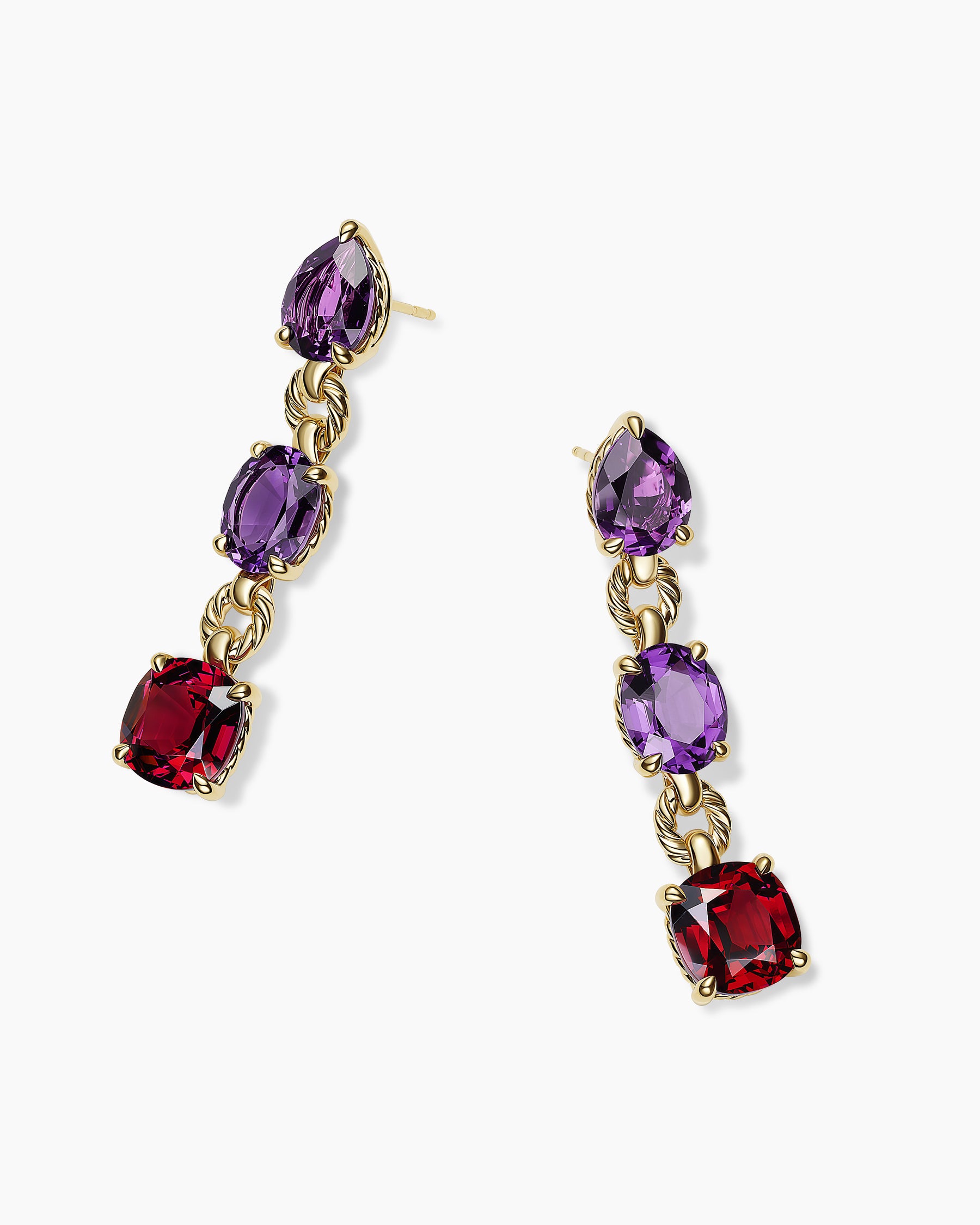 Marbella Drop Earrings in 18K Yellow Gold with Amethyst and Rhodolite Garnet, 51mm - Image 5