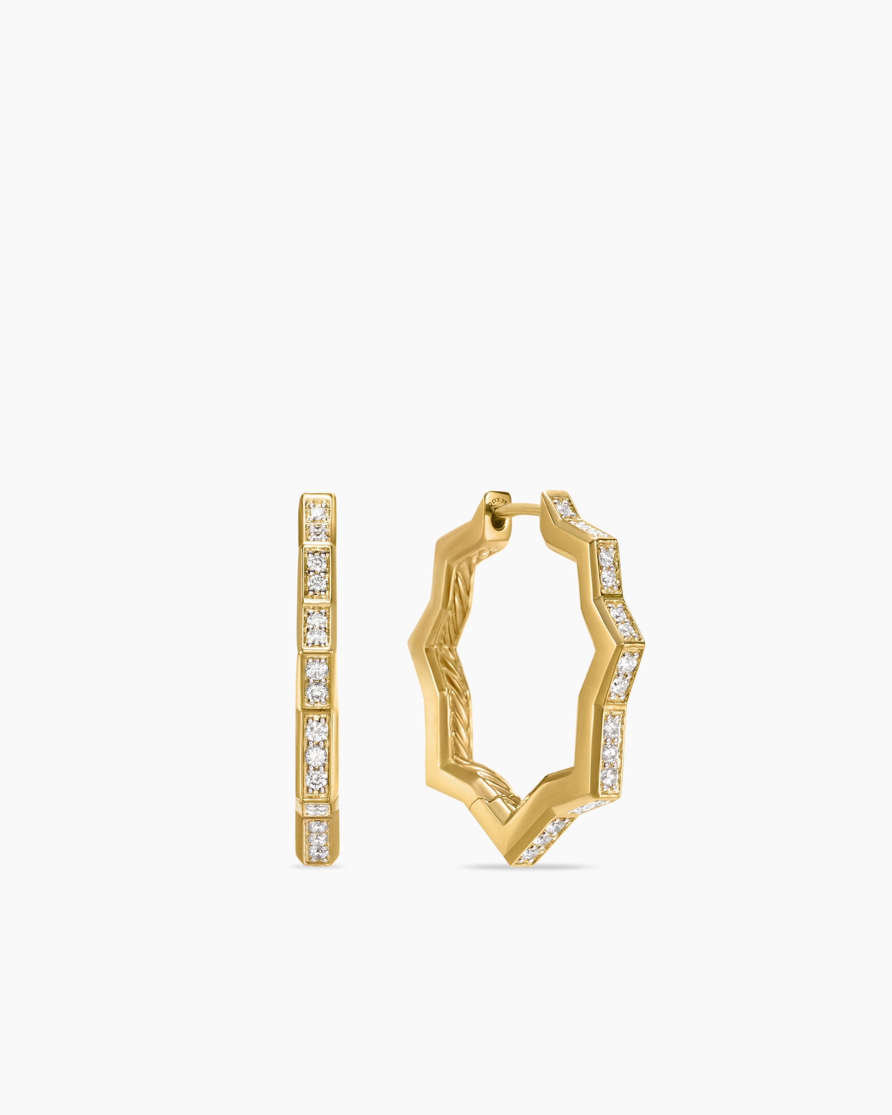 Zig Zag Stax Hoop Earrings in 18K Yellow Gold with Diamonds, 22.8mm