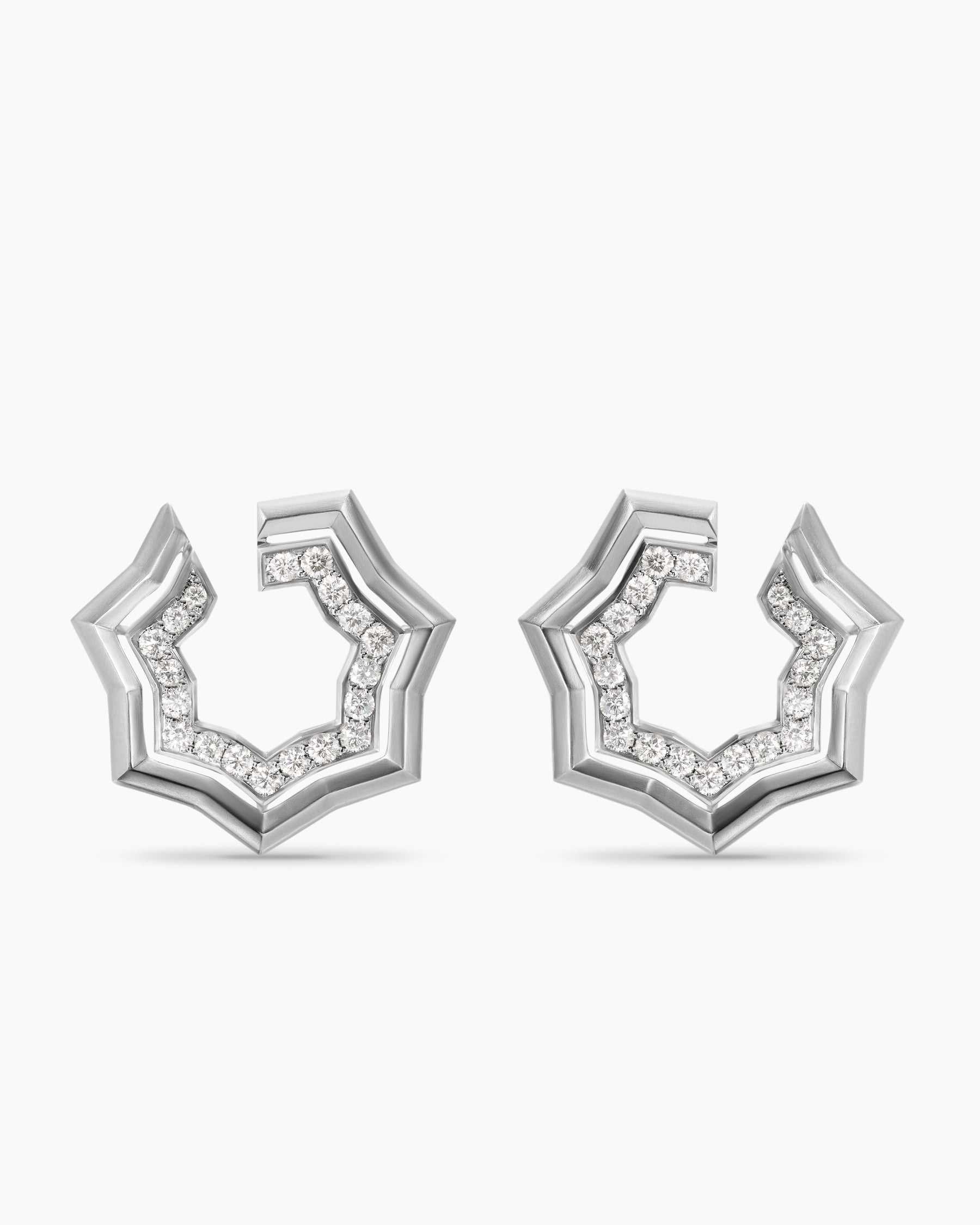 Zig Zag Stax Two Row Hoop Earrings in Sterling Silver with Diamonds, 27mm