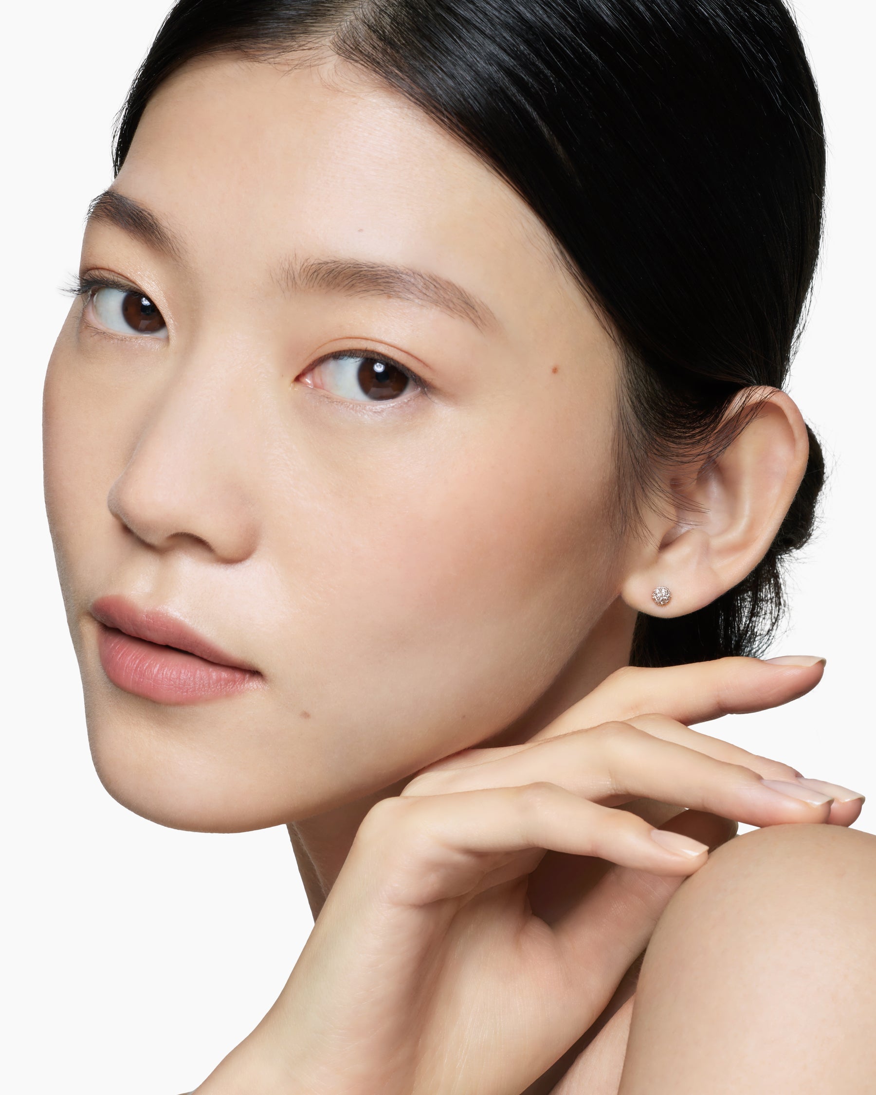 Alternative view of Petite Pavé Stud Earrings in 18K Yellow Gold with Diamonds, 4.5mm
