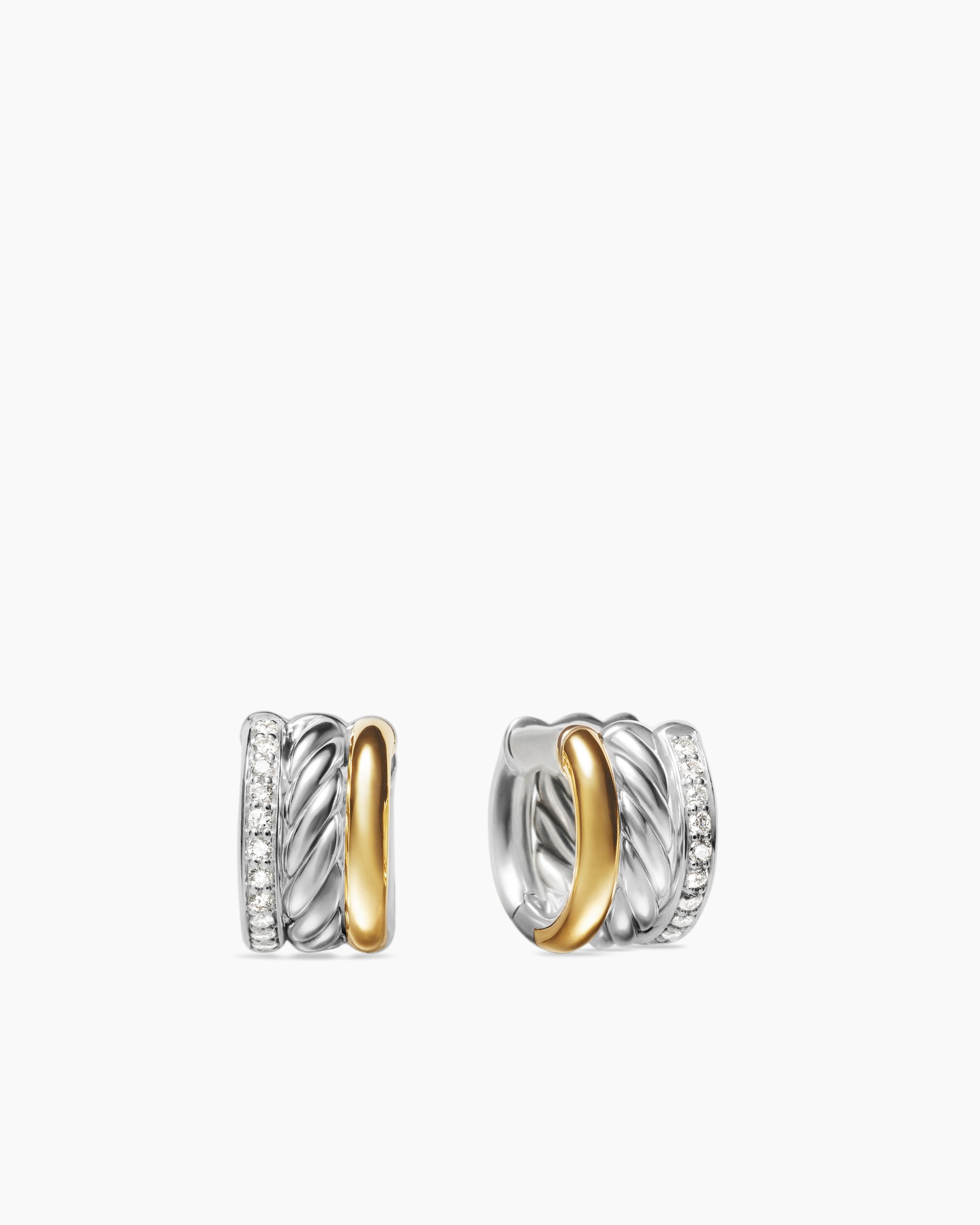 DY Mercer Huggie Hoop Earrings in Sterling Silver with 18K Yellow Gold and Diamonds, 14mm