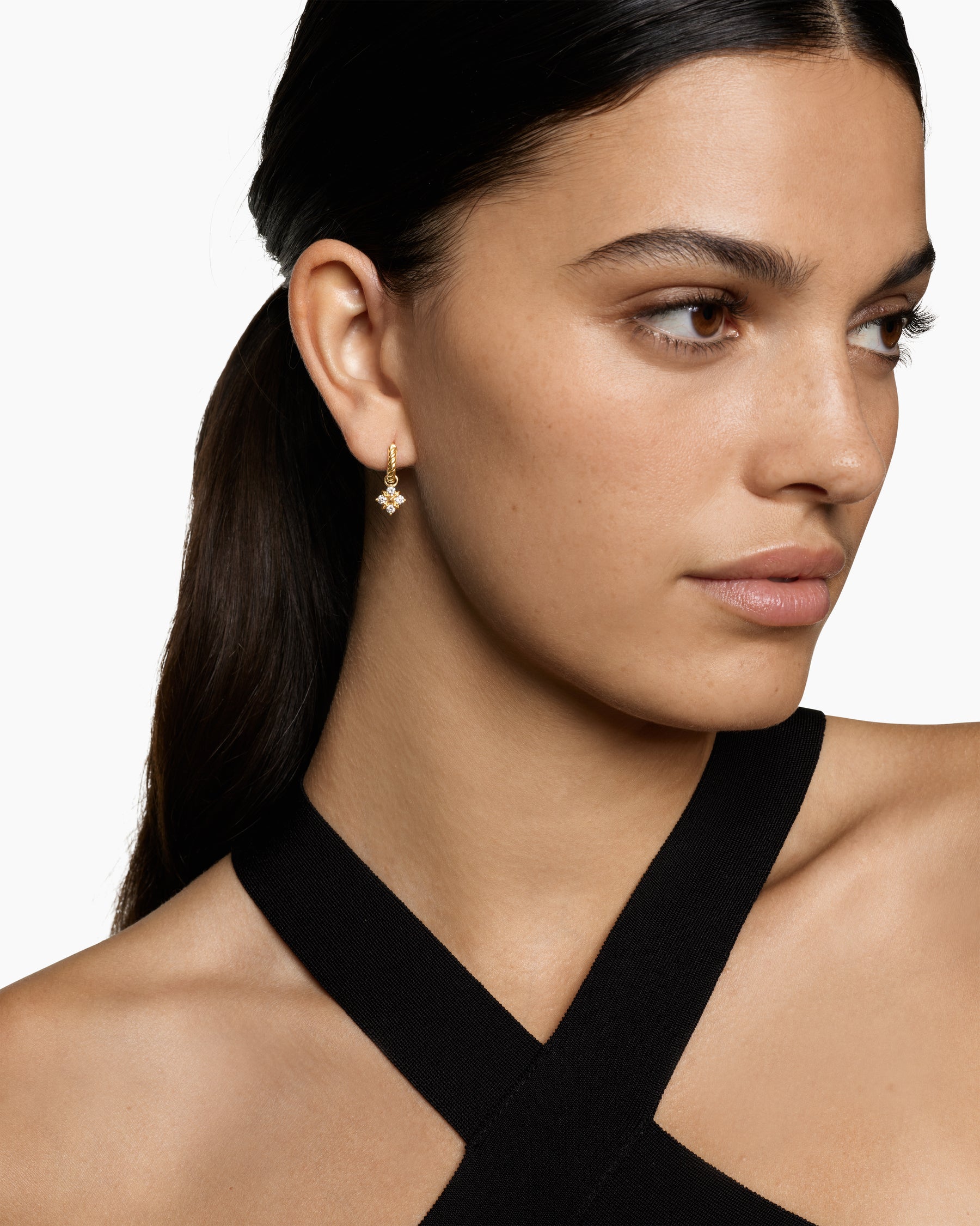 Alternative view of Petite Modern Renaissance Pyramid Drop Earrings in 18K Yellow Gold with Diamonds, 18.8mm