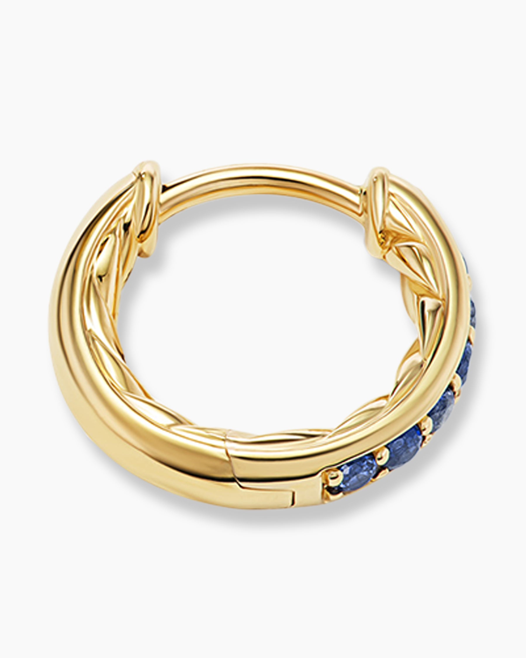 Petite Pavé Huggie Hoop Earrings in 18K Yellow Gold with Blue Sapphires, 12mm - Image 3
