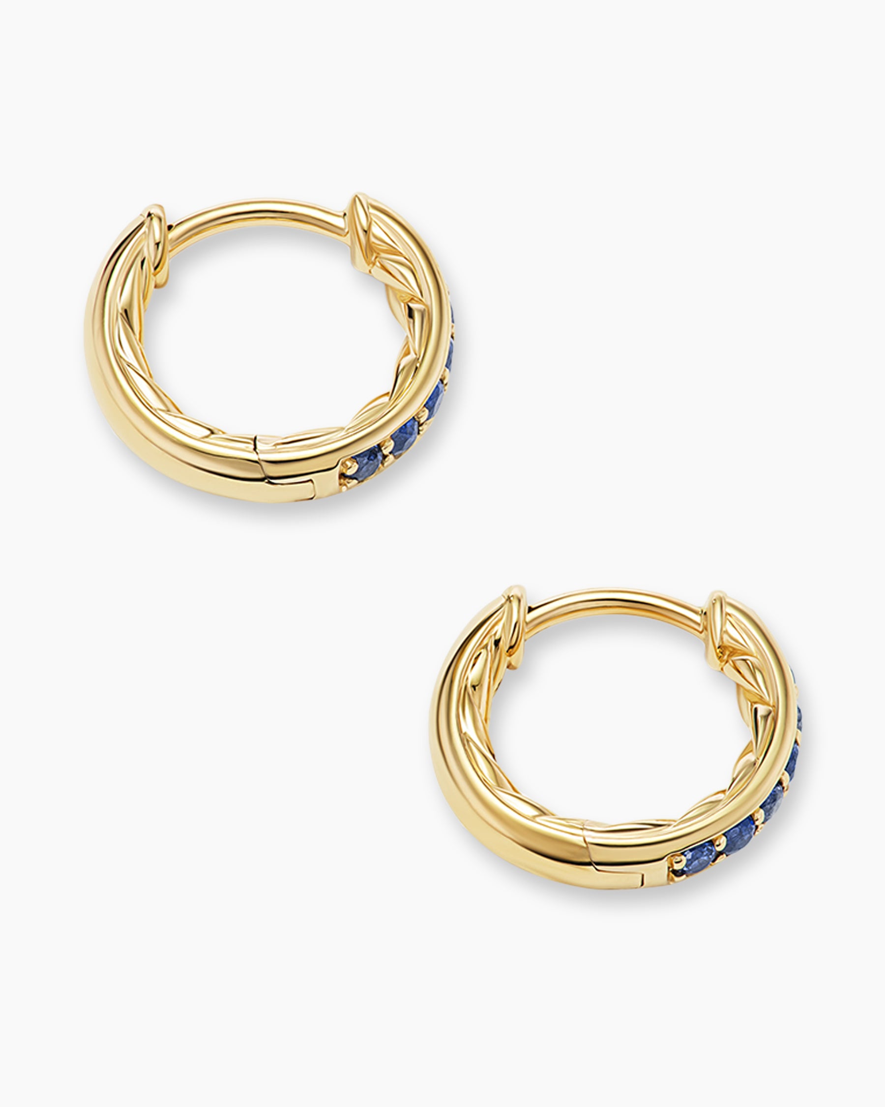 Petite Pavé Huggie Hoop Earrings in 18K Yellow Gold with Blue Sapphires, 12mm - Image 4