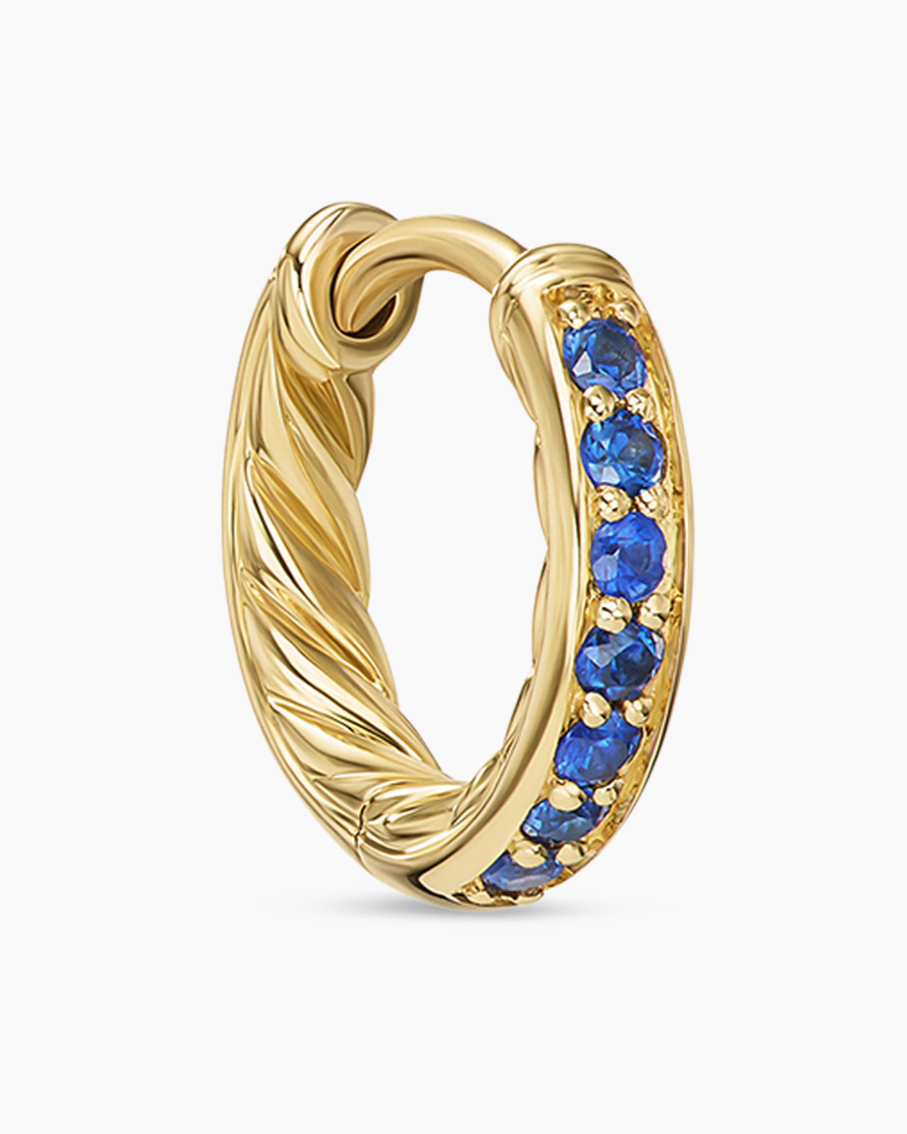 Petite Pavé Huggie Hoop Earrings in 18K Yellow Gold with Blue Sapphires, 12mm - Image 5