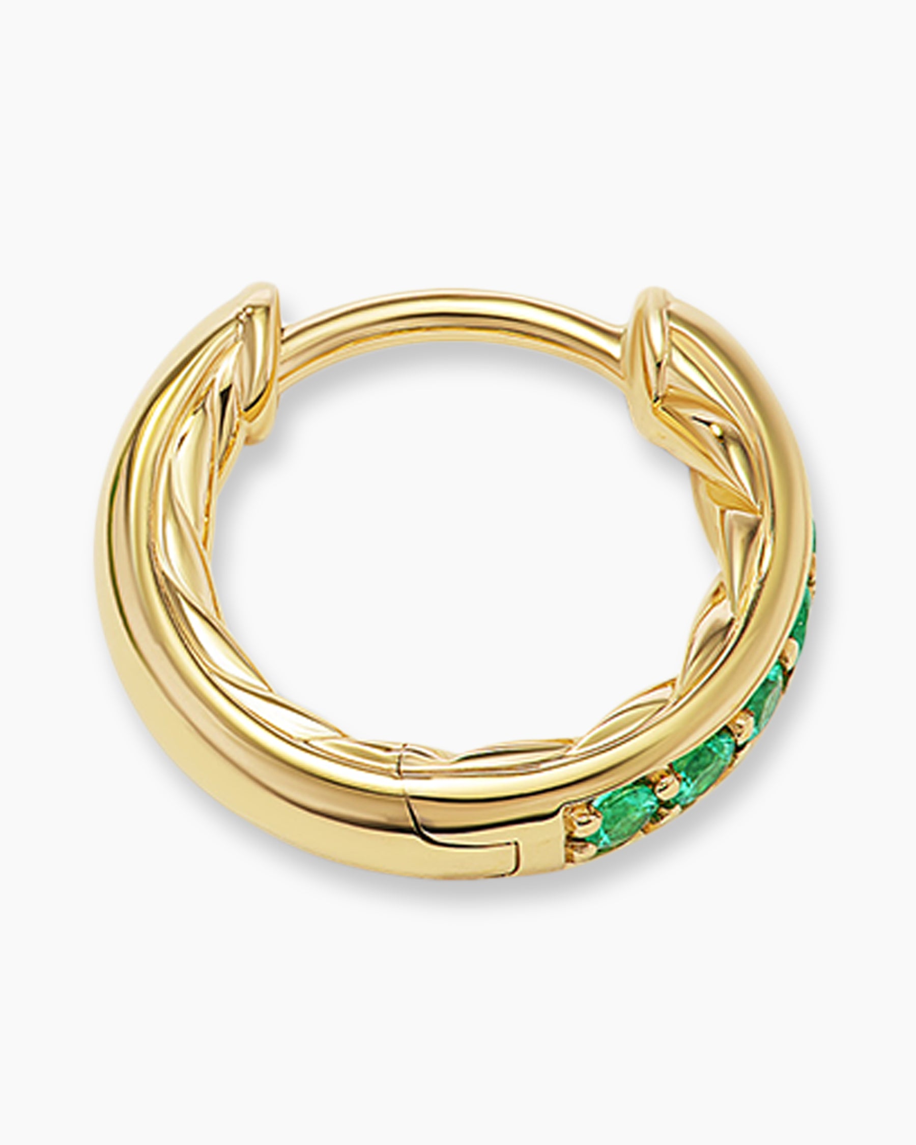 Petite Pavé Huggie Hoop Earrings in 18K Yellow Gold with Emeralds, 12mm - Image 3