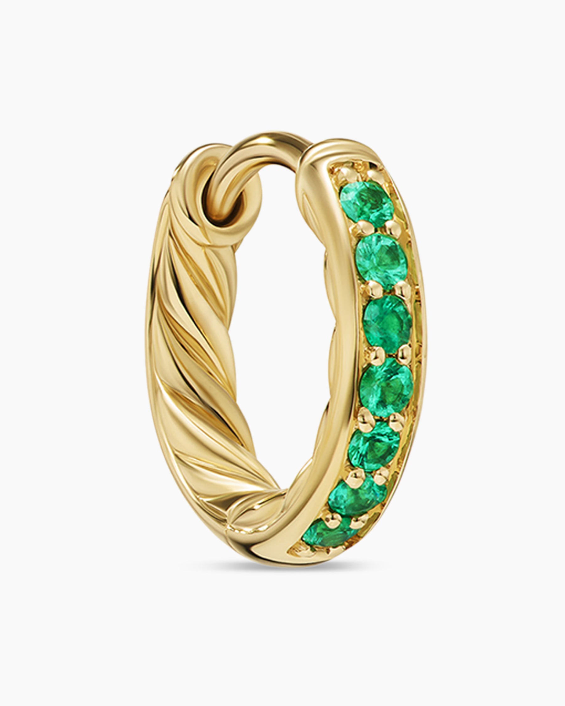 Petite Pavé Huggie Hoop Earrings in 18K Yellow Gold with Emeralds, 12mm - Image 5