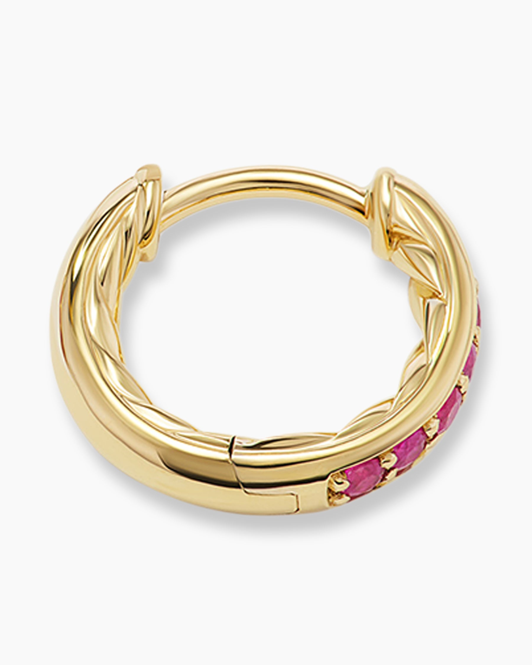 Petite Pavé Huggie Hoop Earrings in 18K Yellow Gold with Rubies, 12mm - Image 3