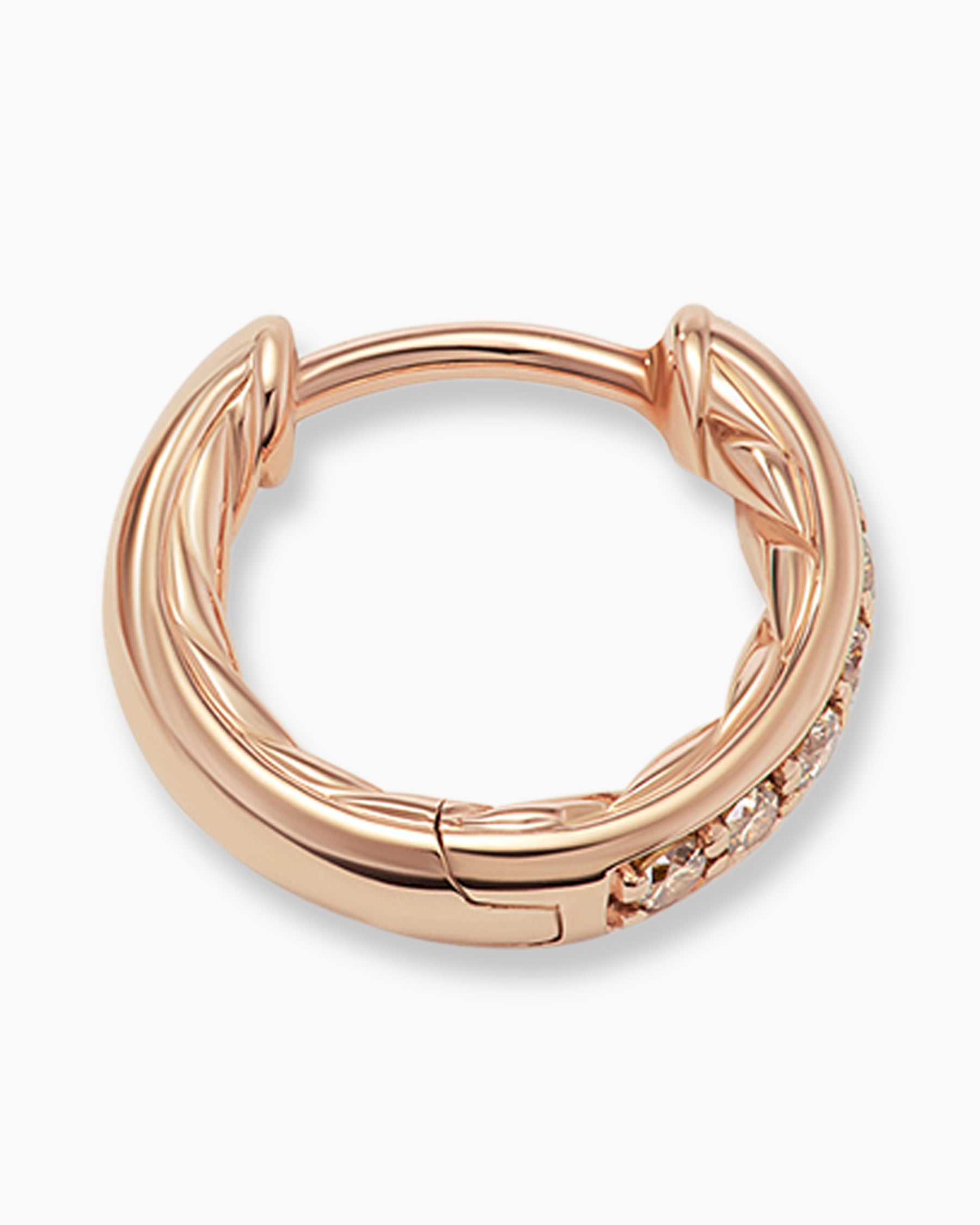 Petite Pavé Huggie Hoop Earrings in 18K Rose Gold with Cognac Diamonds, 12mm - Image 3
