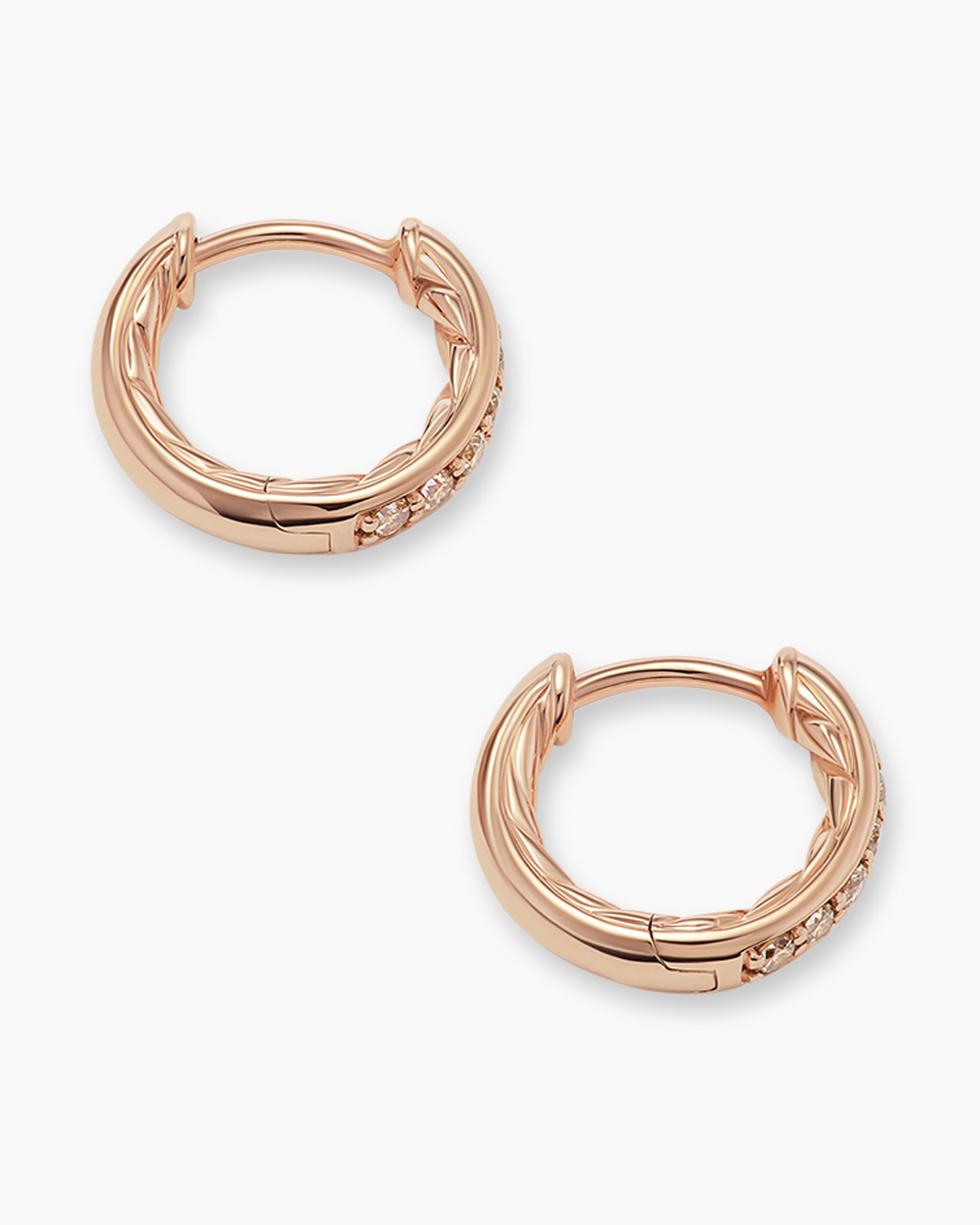 Petite Pavé Huggie Hoop Earrings in 18K Rose Gold with Cognac Diamonds, 12mm - Image 4