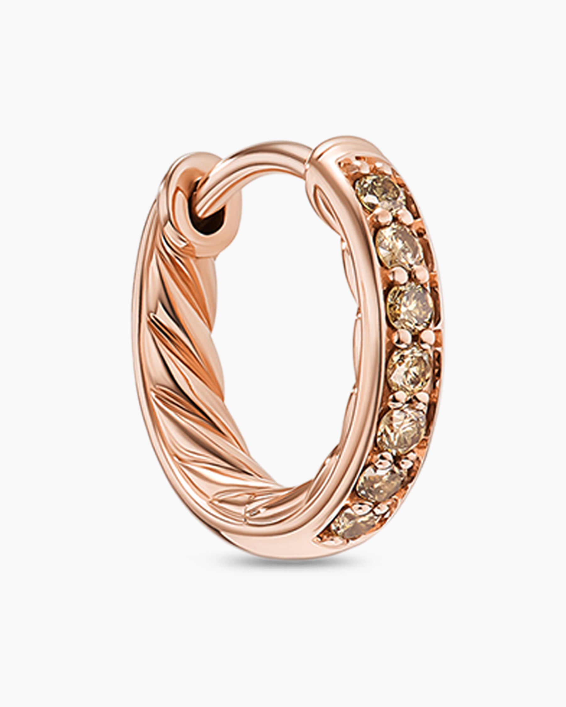 Petite Pavé Huggie Hoop Earrings in 18K Rose Gold with Cognac Diamonds, 12mm - Image 5