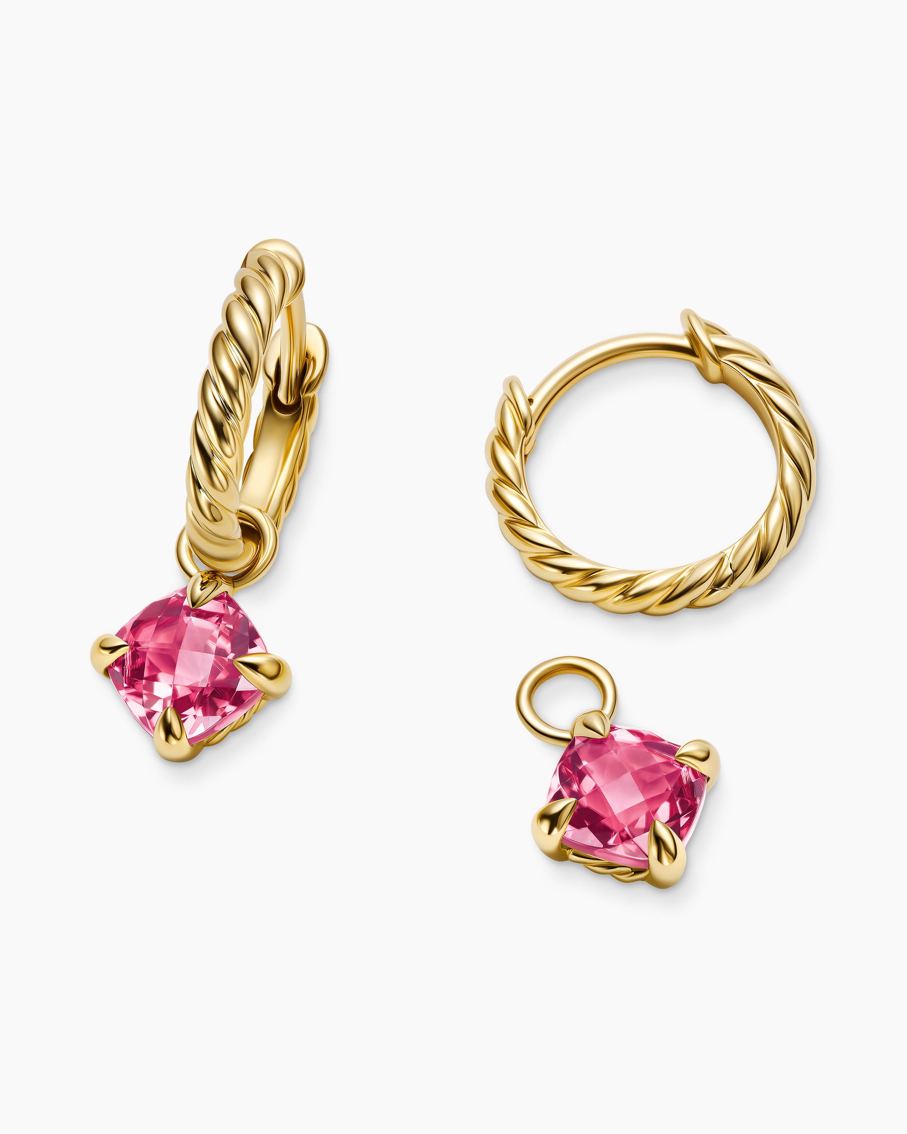 Micro Chatelaine Drop Earrings in 18K Yellow Gold with Pink Tourmaline, 5mm - Image 5