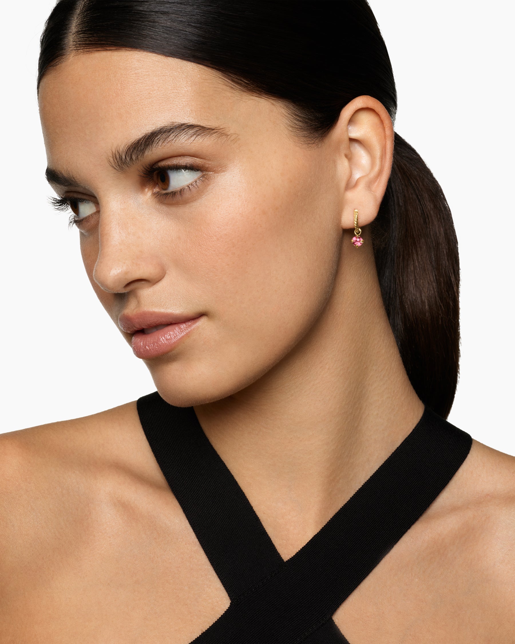 Micro Chatelaine Drop Earrings in 18K Yellow Gold with Pink Tourmaline, 5mm - Image 2