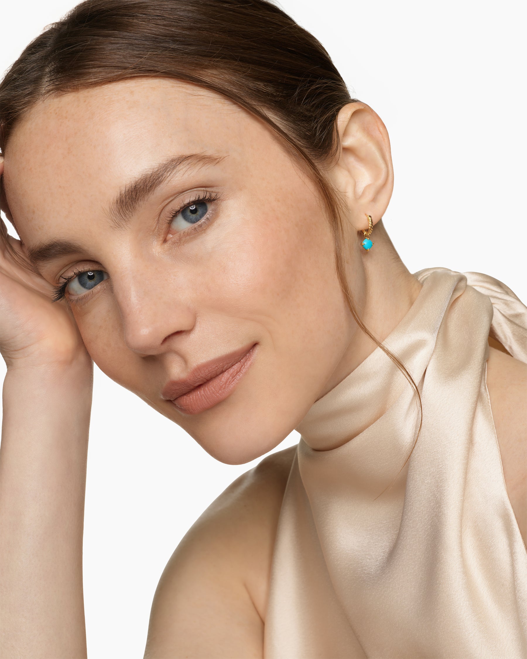 Alternative view of Micro Chatelaine Drop Earrings in 18K Yellow Gold with Turquoise, 5mm