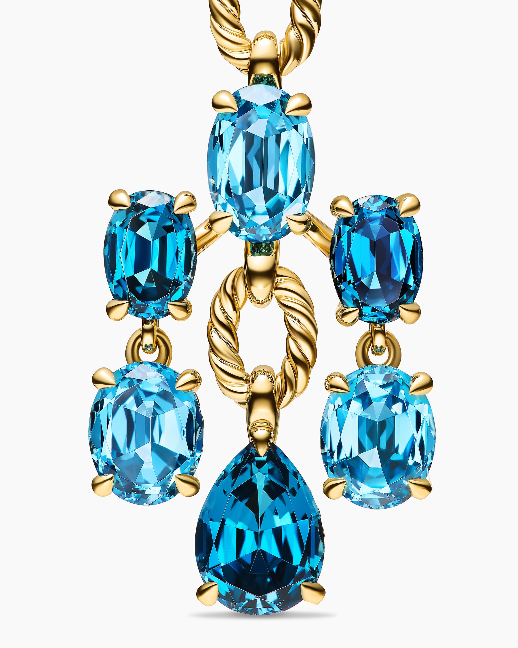 Marbella Chandelier Earrings in 18K Yellow Gold with Blue Topaz and Hampton Blue Topaz, 57mm - Image 4