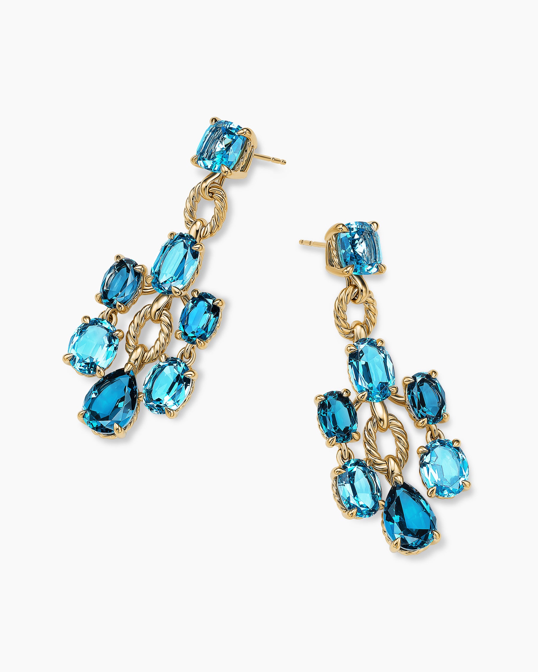 Marbella Chandelier Earrings in 18K Yellow Gold with Blue Topaz and Hampton Blue Topaz, 57mm - Image 5