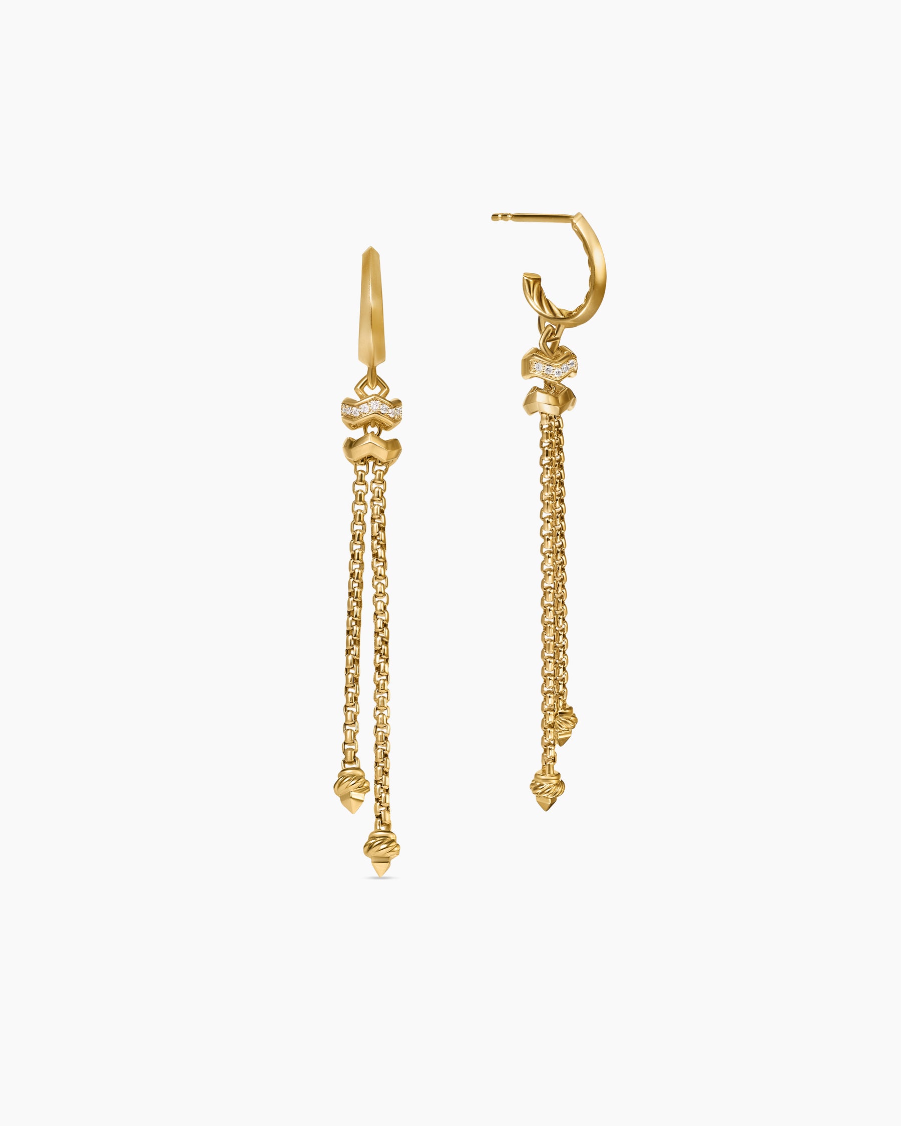 Zig Zag Stax Chain Drop Earrings in 18K Yellow Gold with Diamonds, 66mm - Image 3