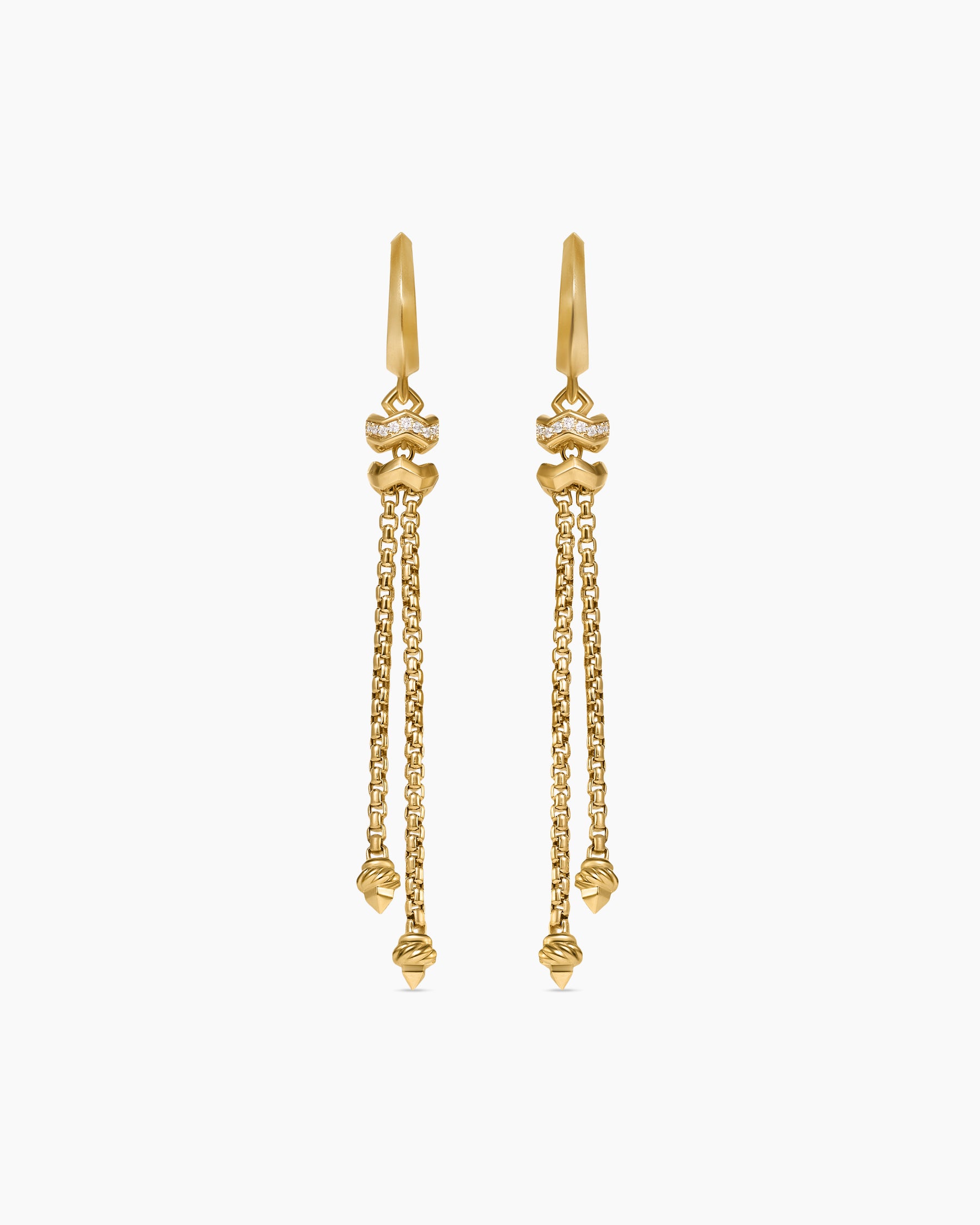 Zig Zag Stax Chain Drop Earrings in 18K Yellow Gold with Diamonds, 66mm