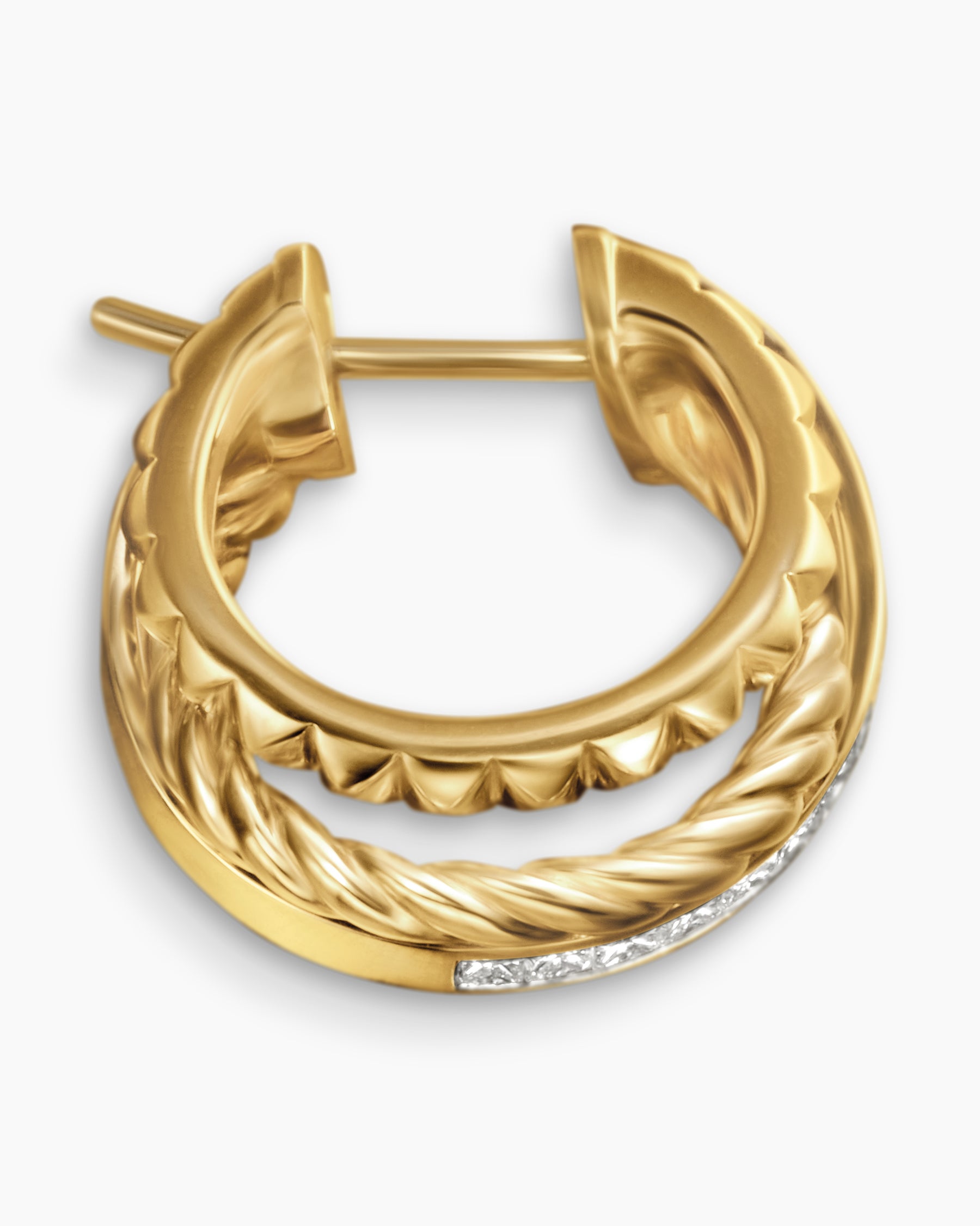 Crossover Trio Multi Row Hoop Earrings in 18K Yellow Gold with Diamonds, 18mm - Image 3