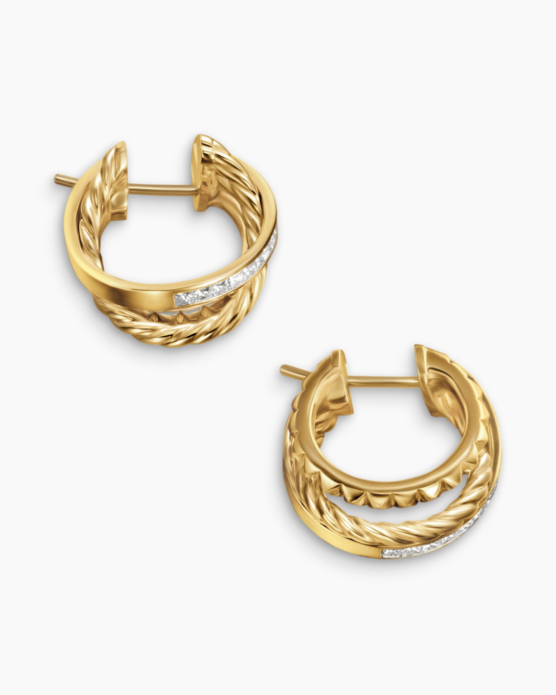 Crossover Trio Multi Row Hoop Earrings in 18K Yellow Gold with Diamonds, 18mm - Image 4