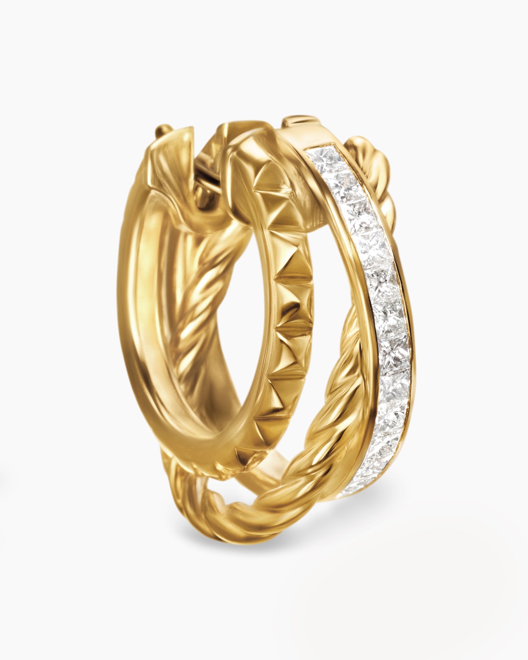 Crossover Trio Multi Row Hoop Earrings in 18K Yellow Gold with Diamonds, 18mm - Image 5