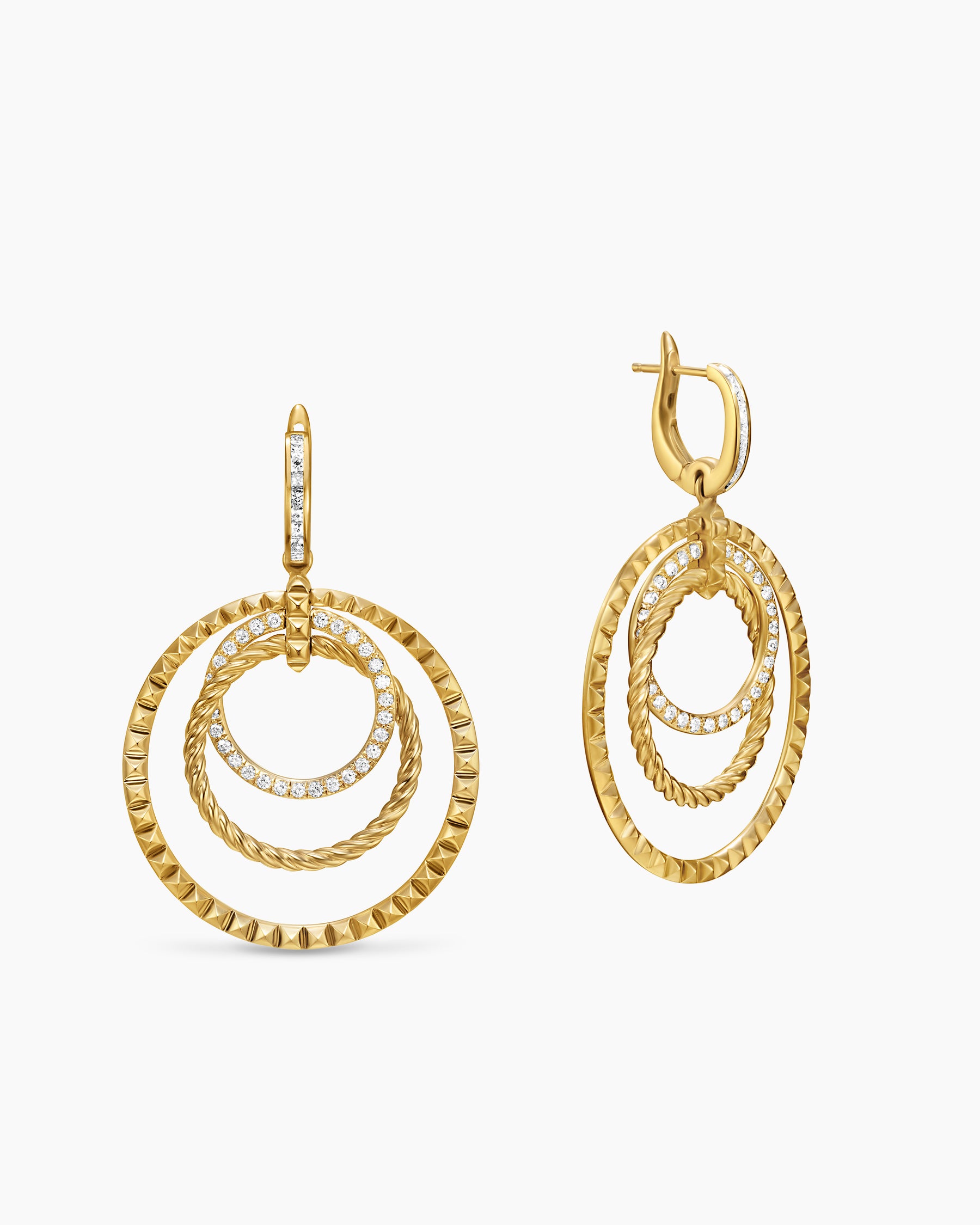 Crossover Trio Drop Earrings in 18K Yellow Gold with Diamonds, 35mm - Image 3