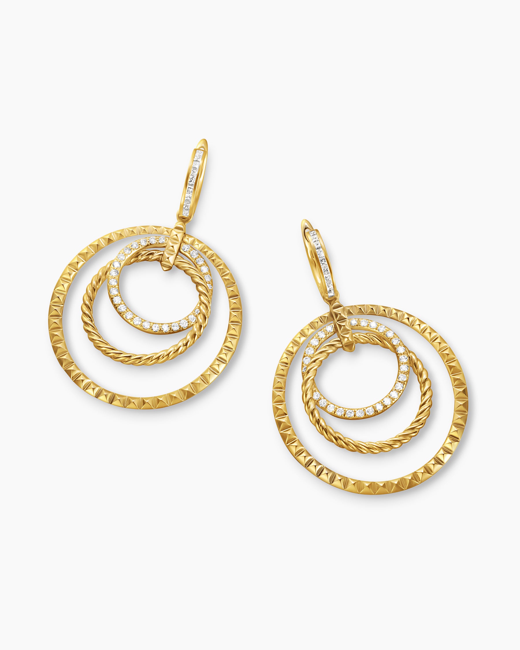 Crossover Trio Drop Earrings in 18K Yellow Gold with Diamonds, 35mm - Image 5
