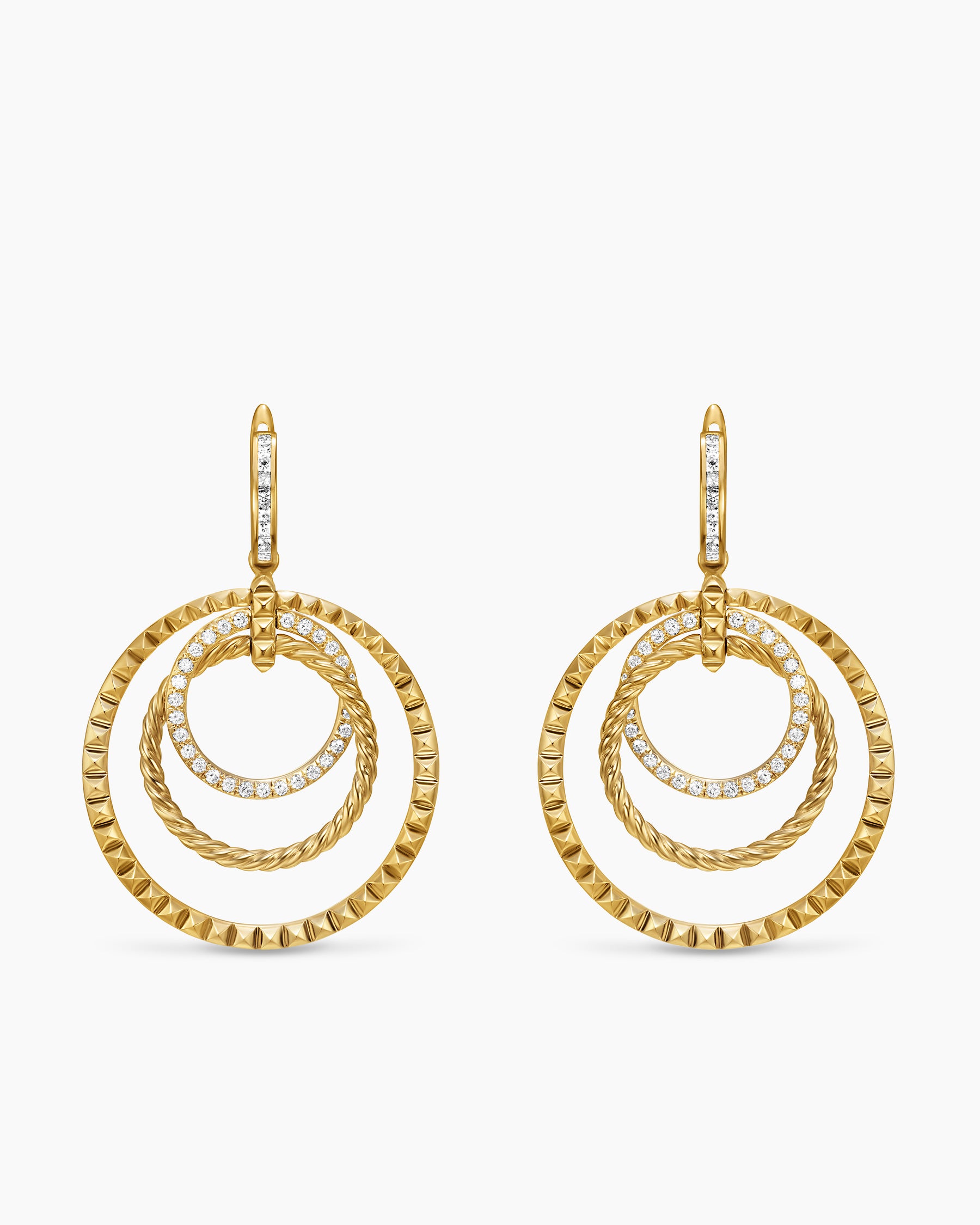 Crossover Trio Drop Earrings in 18K Yellow Gold with Diamonds, 35mm