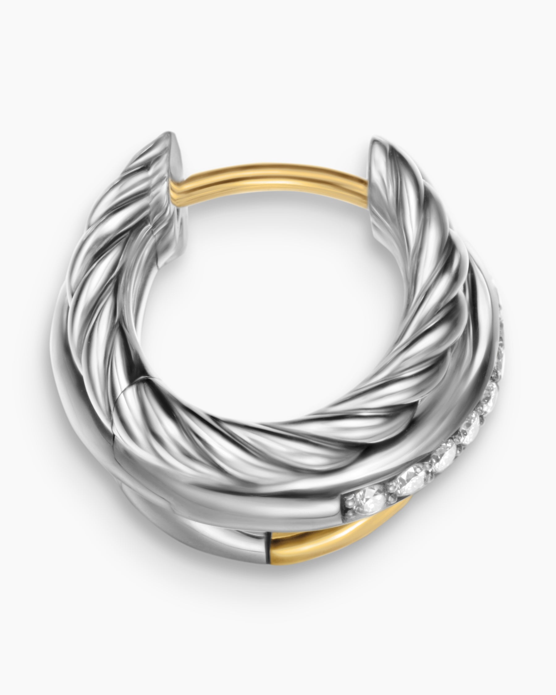 Crossover Three Row Huggie Hoop Earrings in Sterling Silver with 18K Yellow Gold, 13mm - Image 3