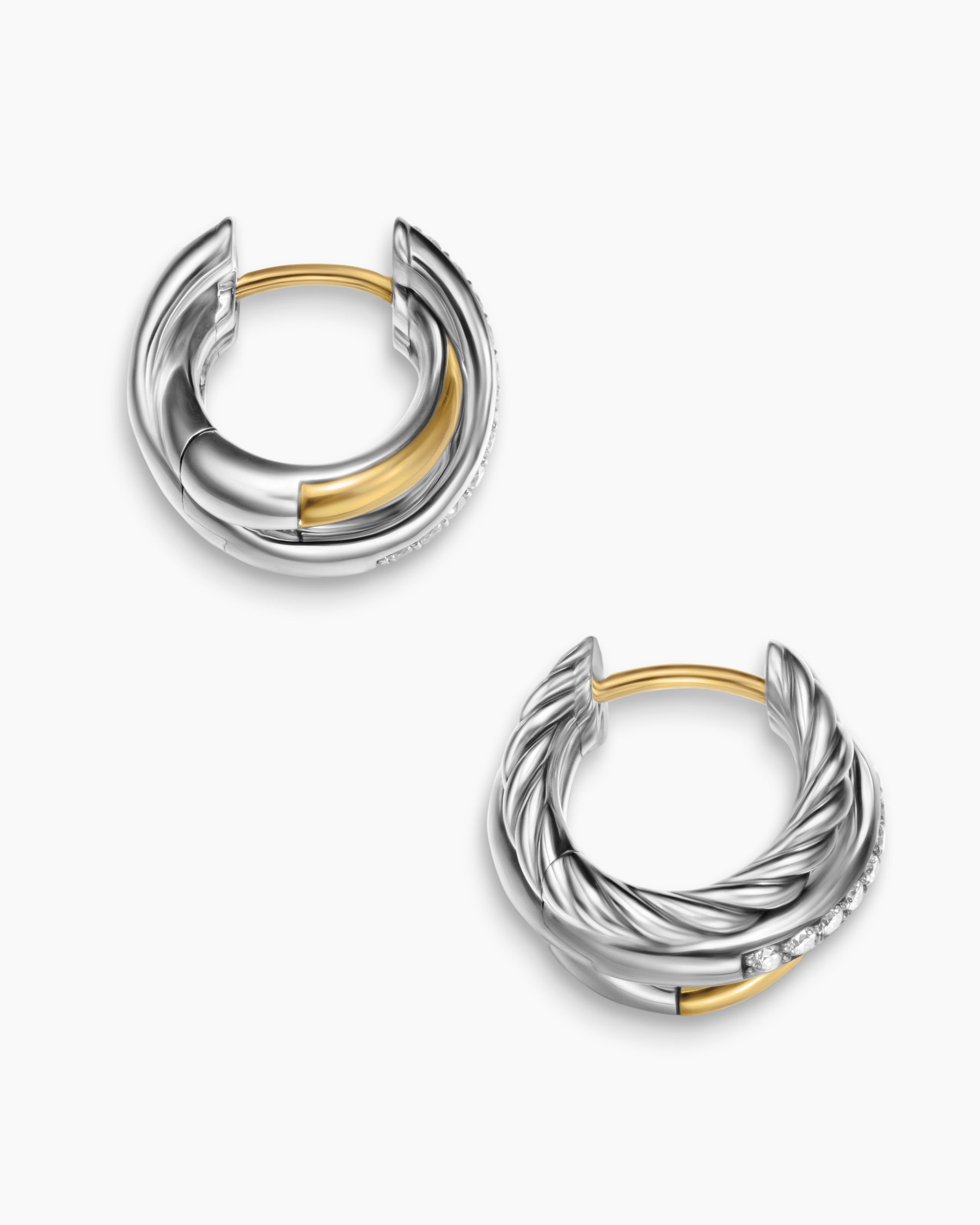 Crossover Three Row Huggie Hoop Earrings in Sterling Silver with 18K Yellow Gold, 13mm - Image 4