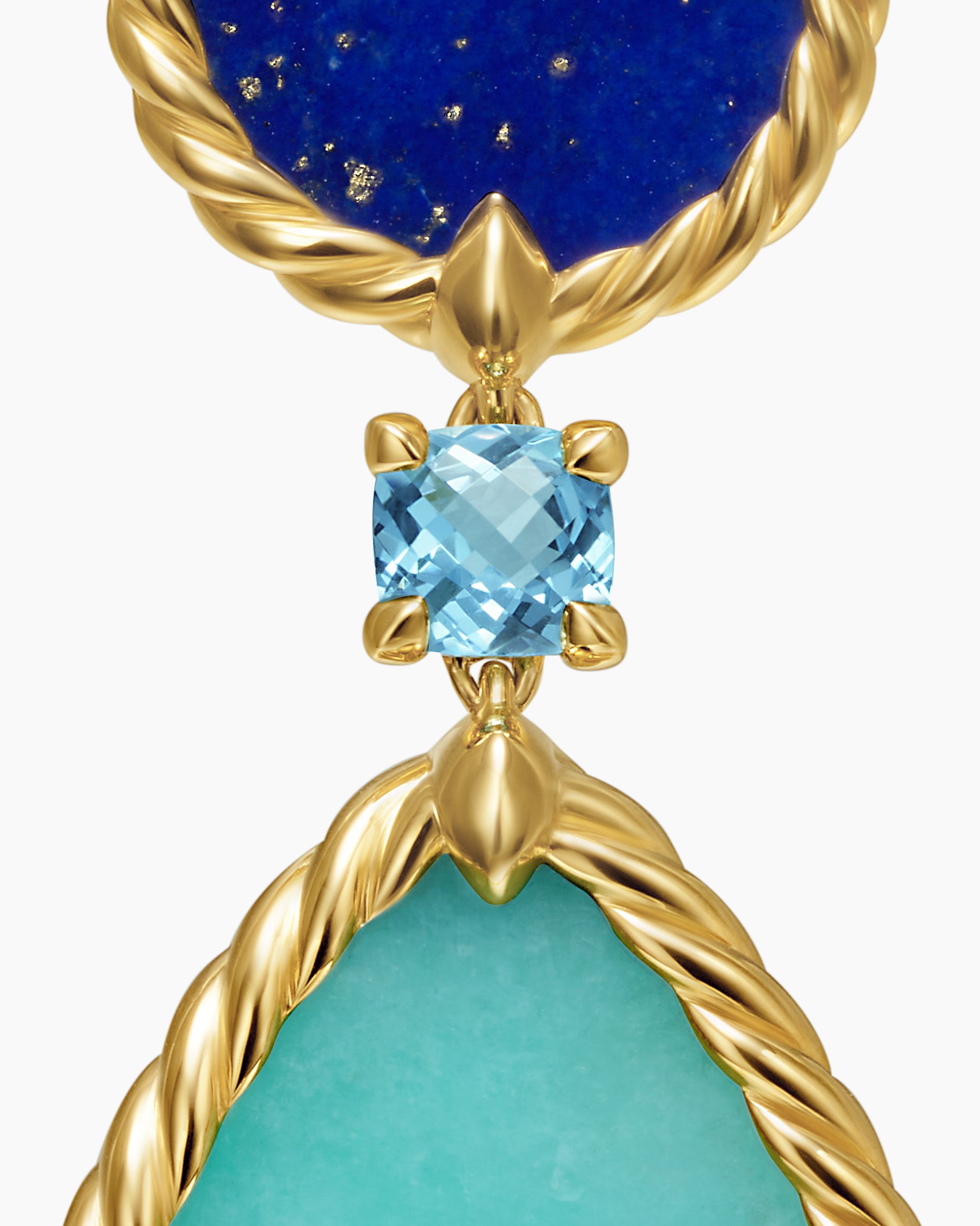 DY Elements Statement Drop Earrings in 18K Yellow Gold with Amazonite, Lapis Lazuli and Blue Topaz, 56mm - Image 4