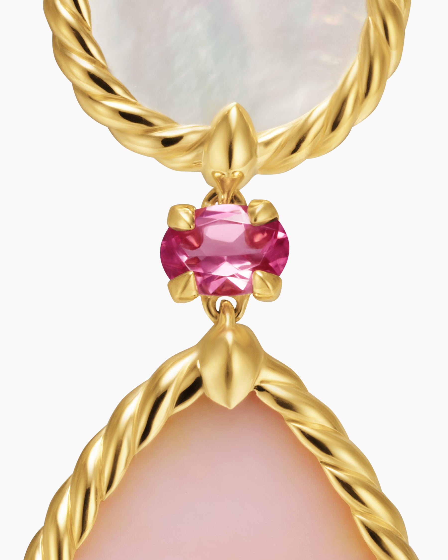DY Elements Statement Drop Earrings in 18K Yellow Gold with Pink Opal, Mother of Pearl and Pink Tourmaline, 70mm - Image 4