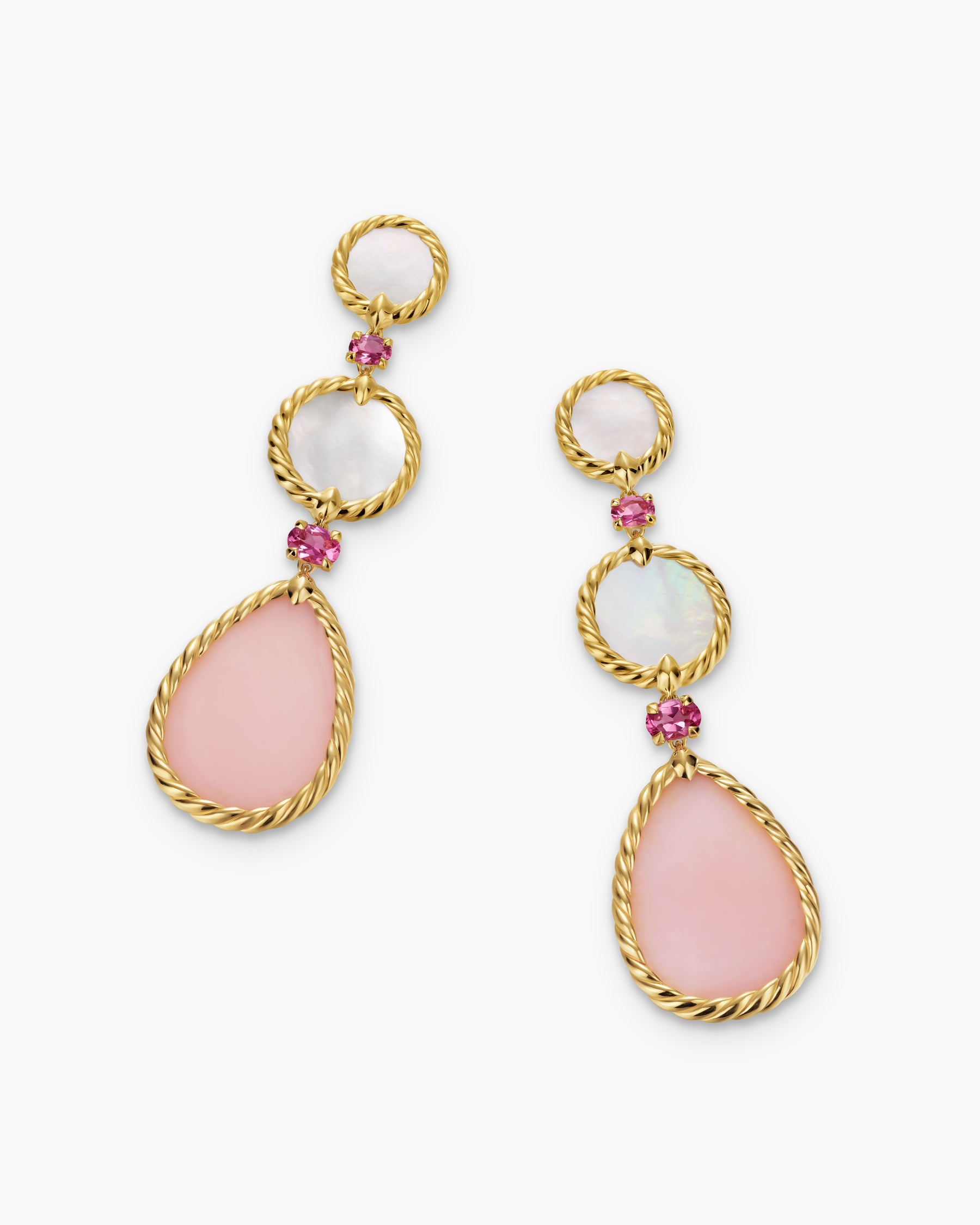 DY Elements Statement Drop Earrings in 18K Yellow Gold with Pink Opal, Mother of Pearl and Pink Tourmaline, 70mm - Image 5
