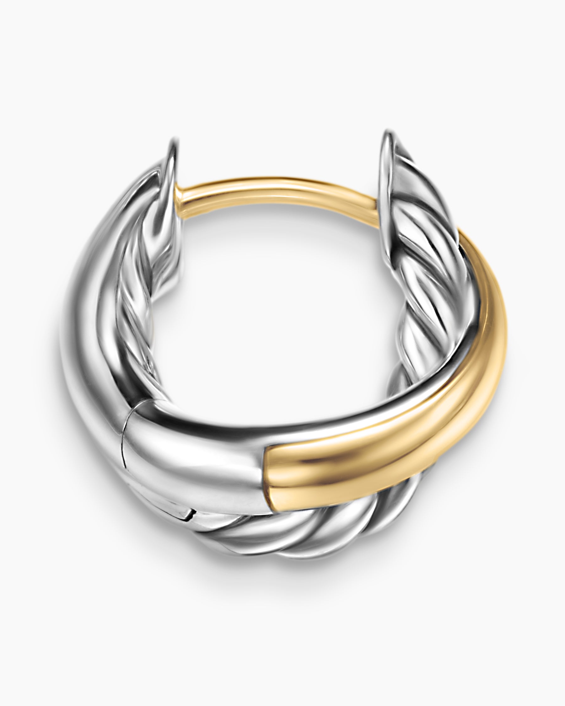 Crossover Huggie Hoop Earrings in Sterling Silver with 18K Yellow Gold, 12.4mm - Image 3
