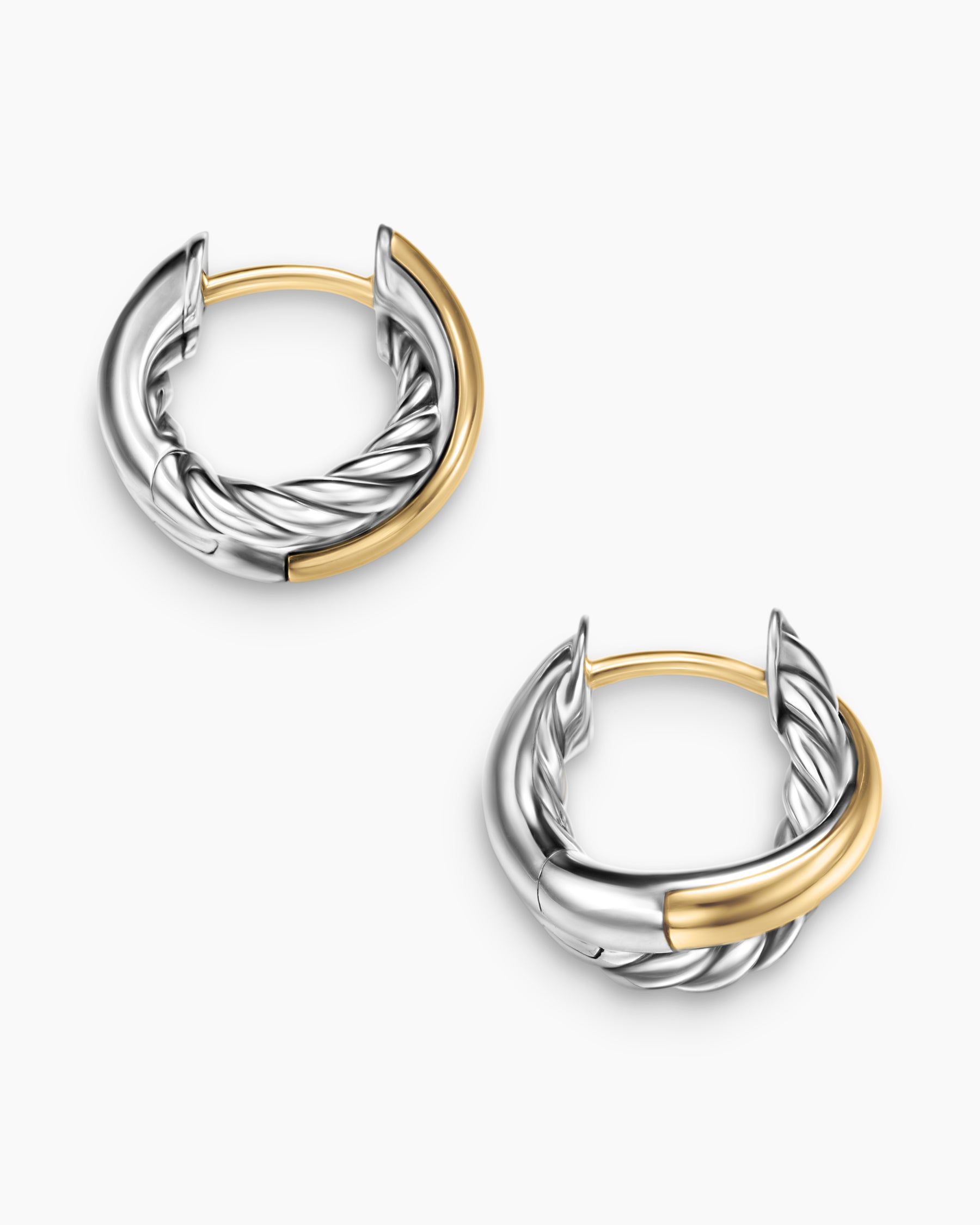 Crossover Huggie Hoop Earrings in Sterling Silver with 18K Yellow Gold, 12.4mm - Image 4