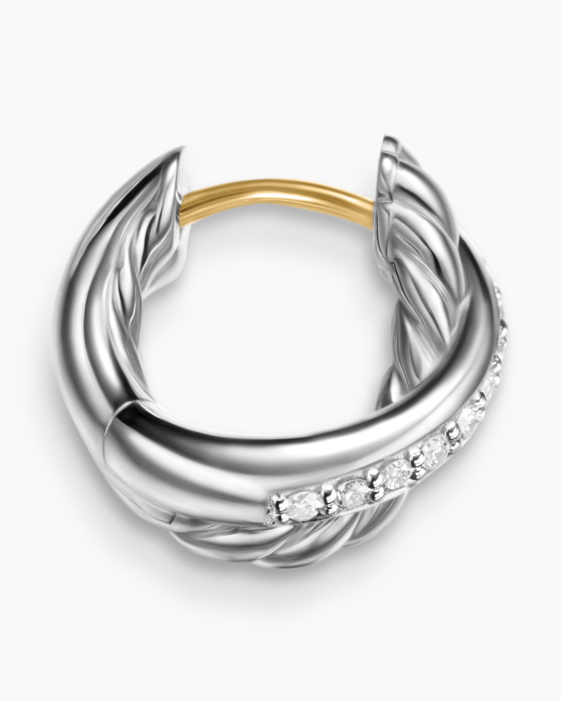 Crossover Huggie Hoop Earrings in Sterling Silver with Diamonds, 12.4mm - Image 3