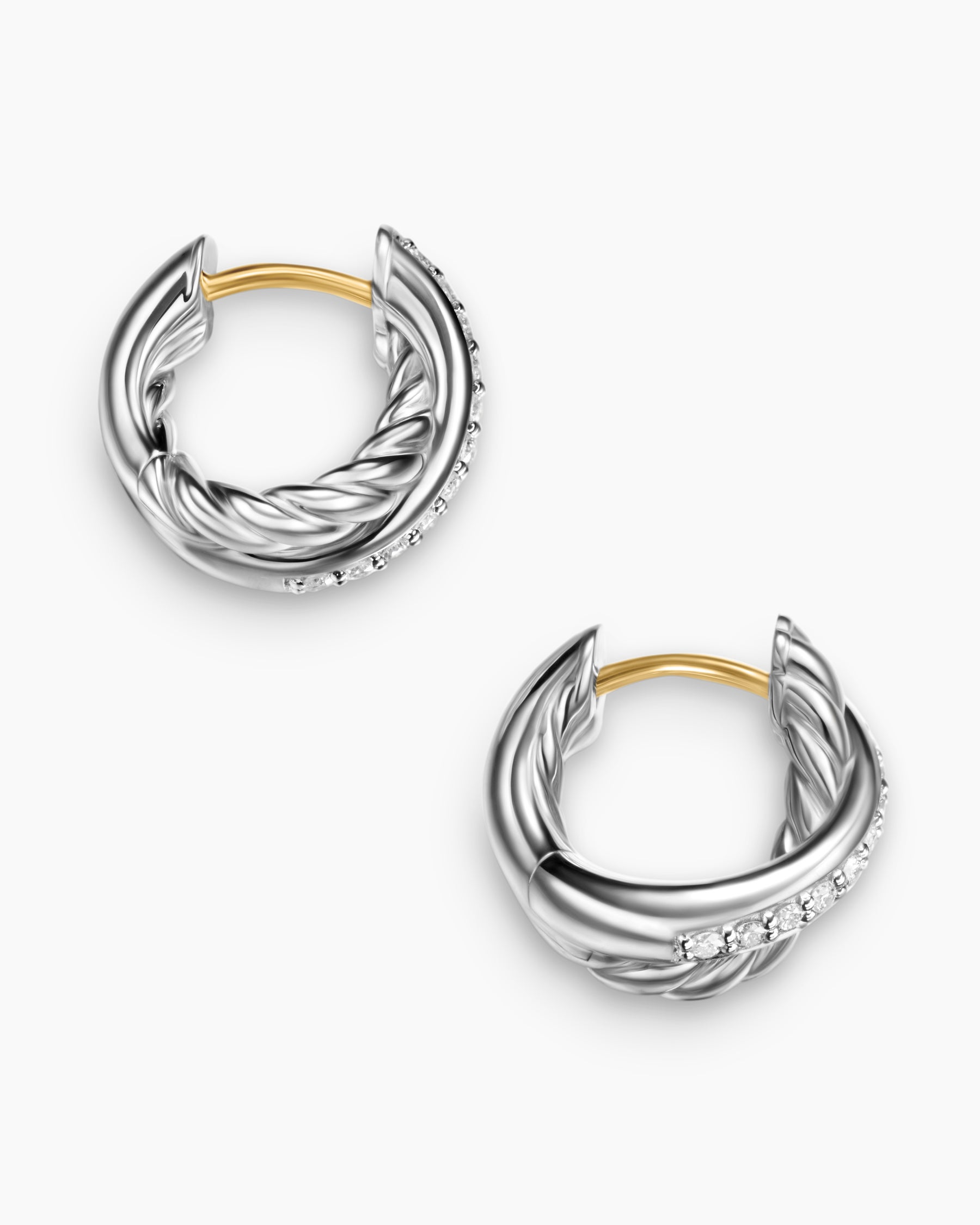 Crossover Huggie Hoop Earrings in Sterling Silver with Diamonds, 12.4mm - Image 4