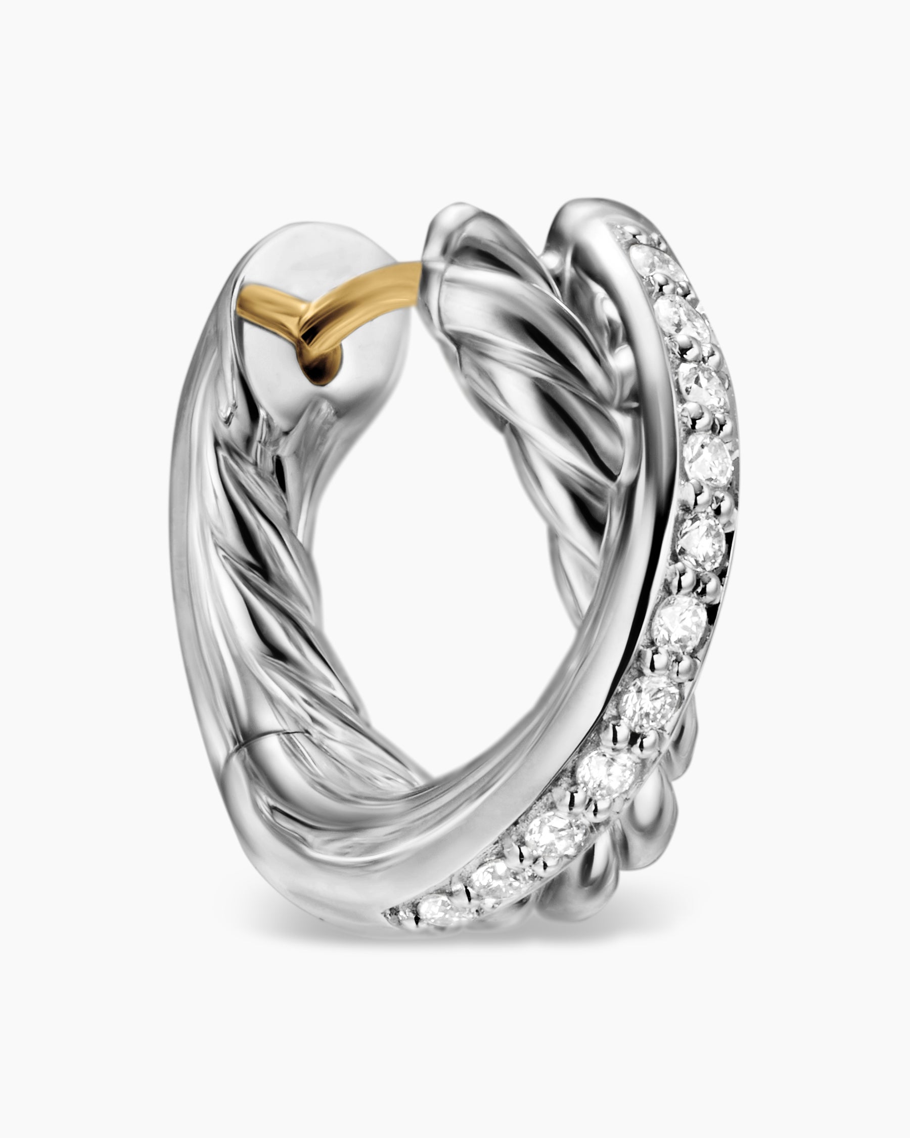 Crossover Huggie Hoop Earrings in Sterling Silver with Diamonds, 12.4mm - Image 5