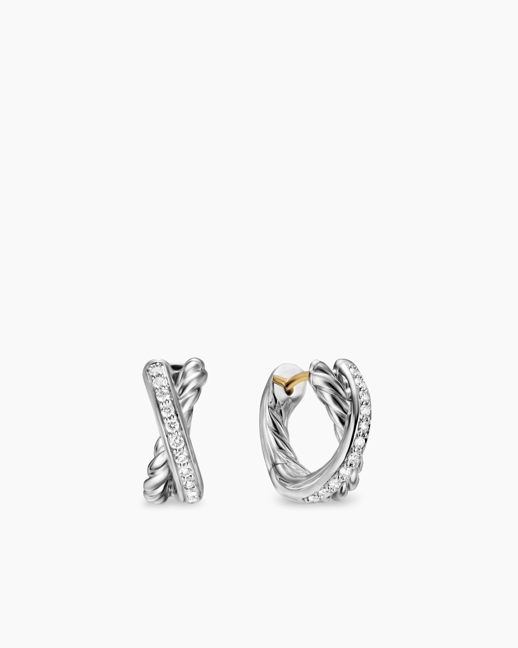 Crossover Huggie Hoop Earrings in Sterling Silver with Diamonds, 12.4mm