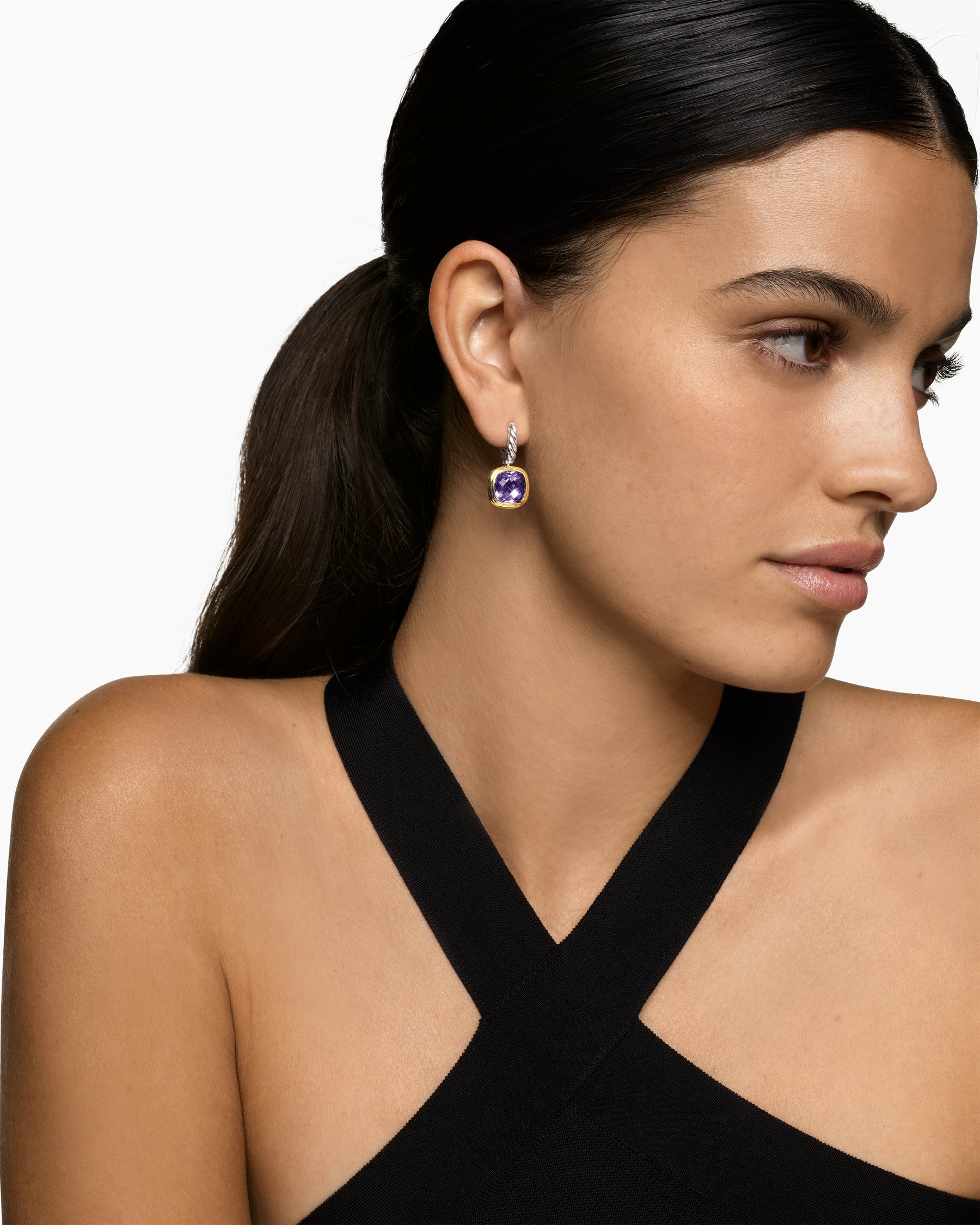 Alternative view of Albion Drop Earrings in Sterling Silver with 18K Yellow Gold and Amethyst, 10mm