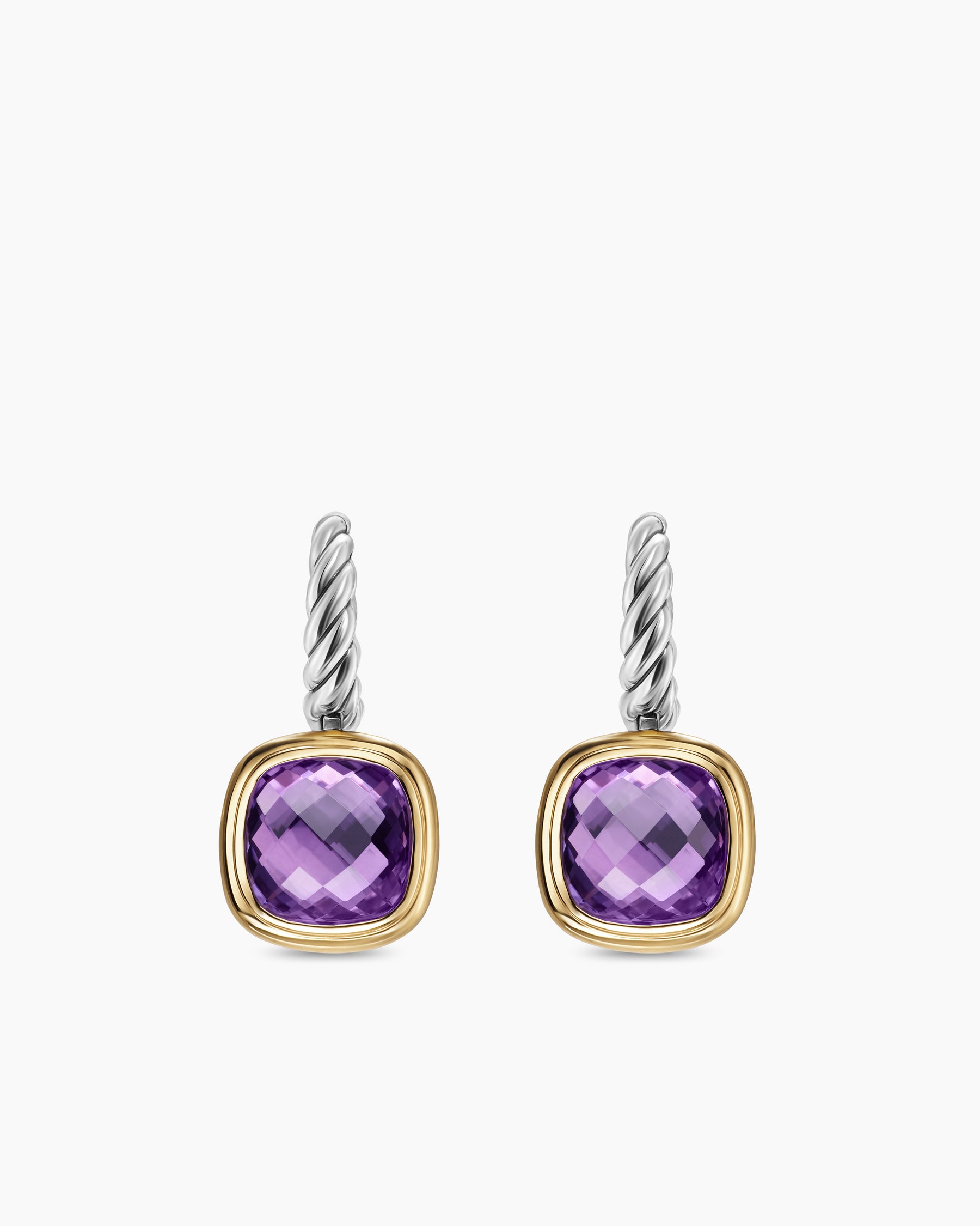 Albion Drop Earrings in Sterling Silver with 18K Yellow Gold and Amethyst, 10mm