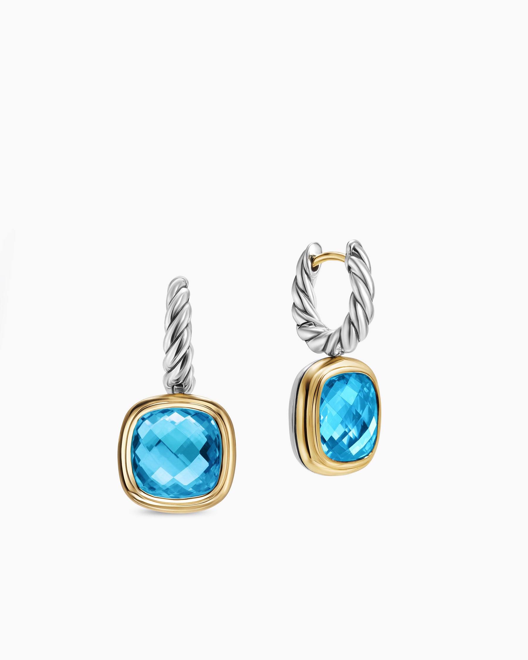 Albion Drop Earrings in Sterling Silver with 18K Yellow Gold and Blue Topaz, 10mm - Image 3