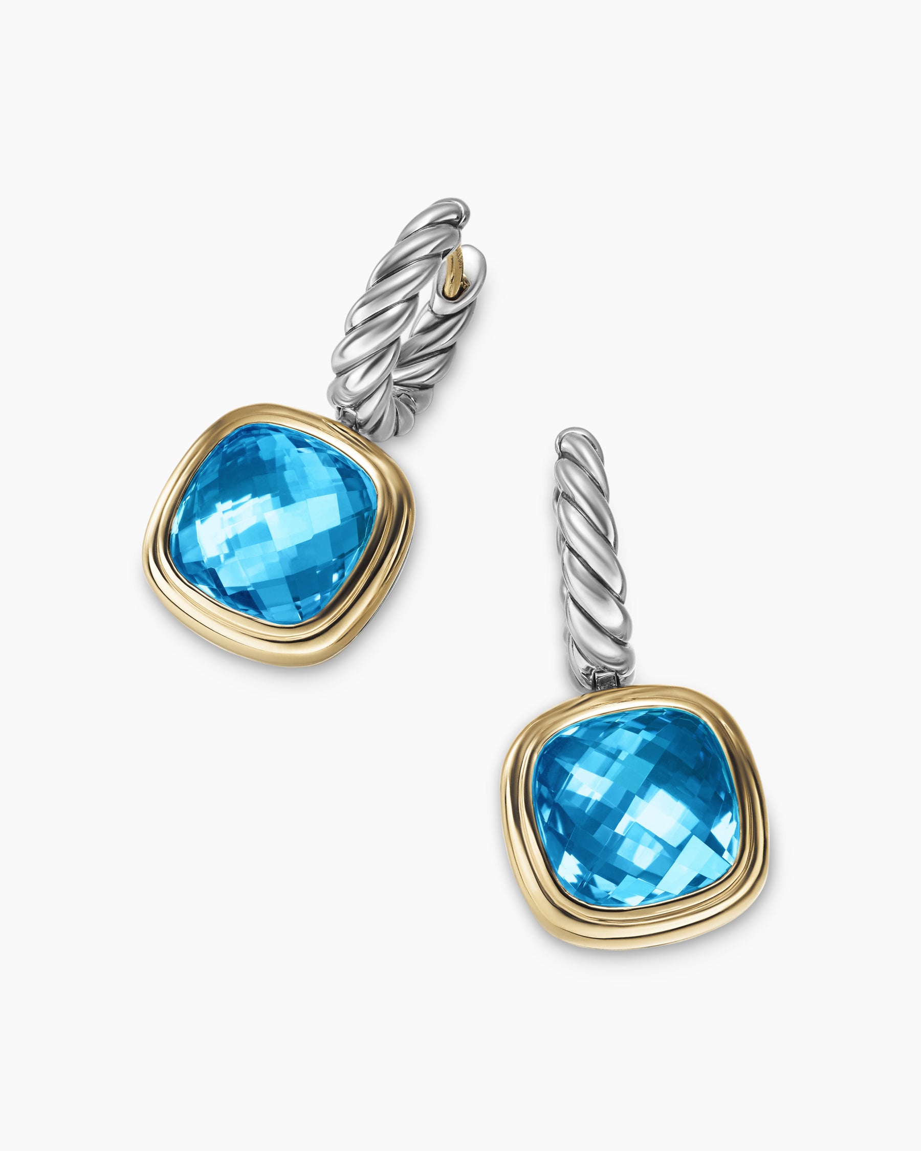 Albion Drop Earrings in Sterling Silver with 18K Yellow Gold and Blue Topaz, 10mm - Image 5