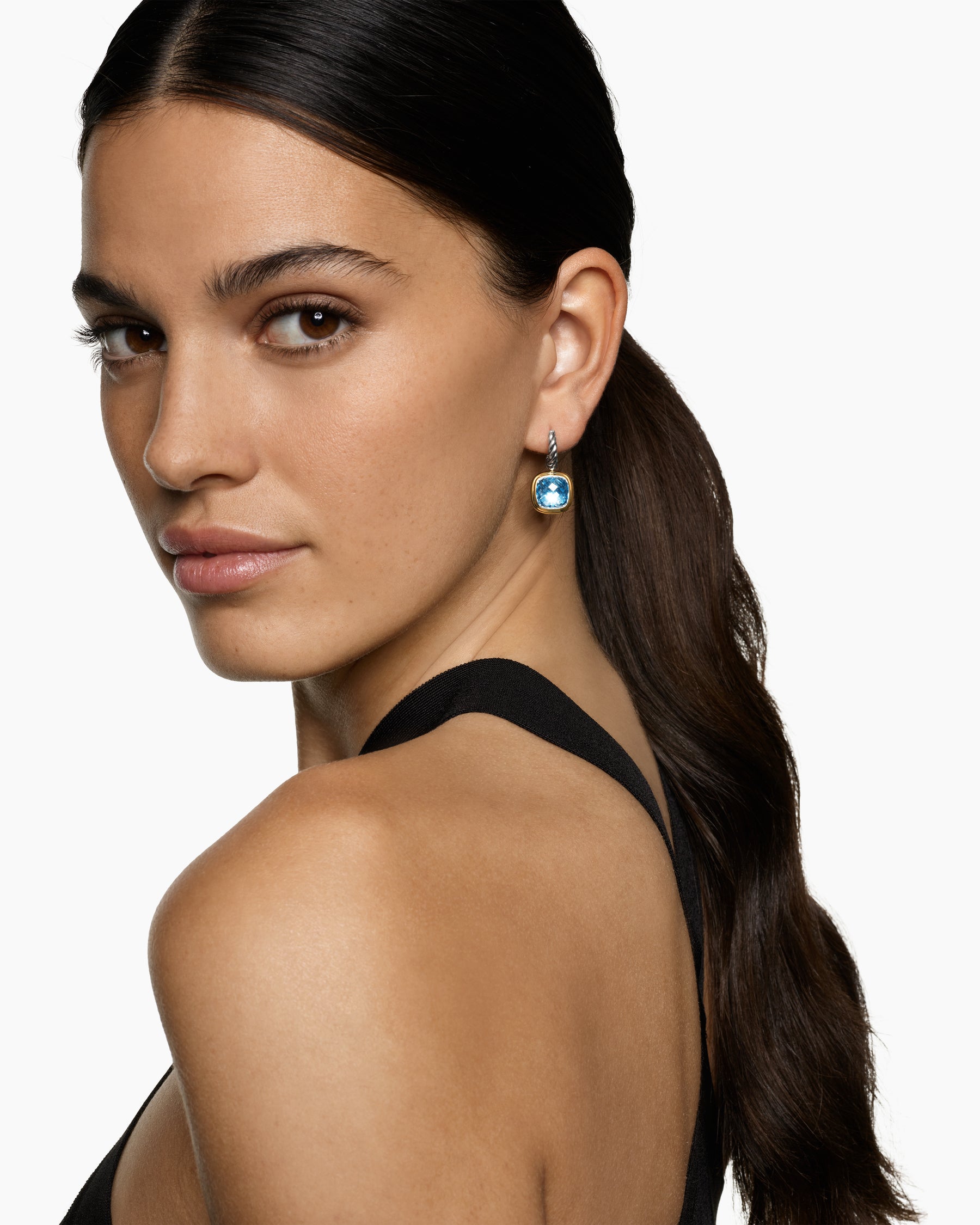 Alternative view of Albion Drop Earrings in Sterling Silver with 18K Yellow Gold and Blue Topaz, 10mm