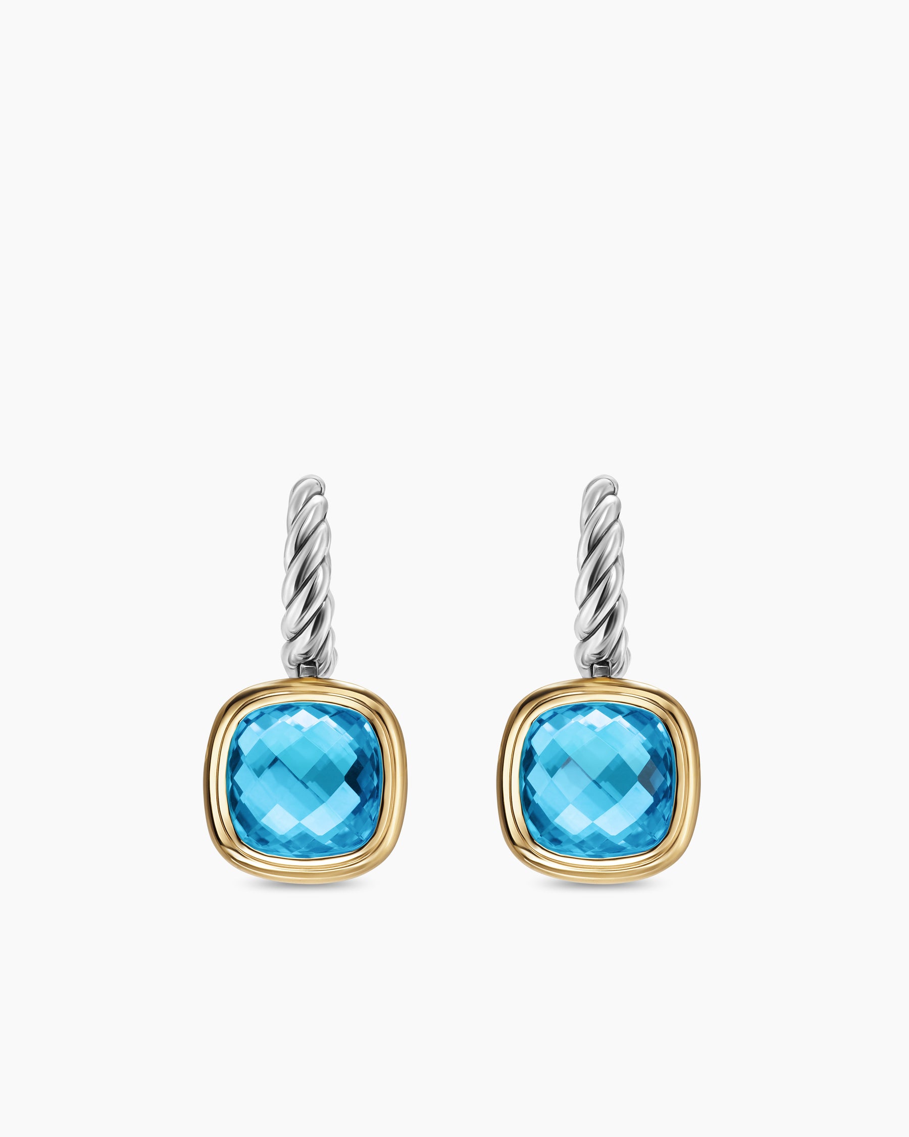 Albion Drop Earrings in Sterling Silver with 18K Yellow Gold and Blue Topaz, 10mm