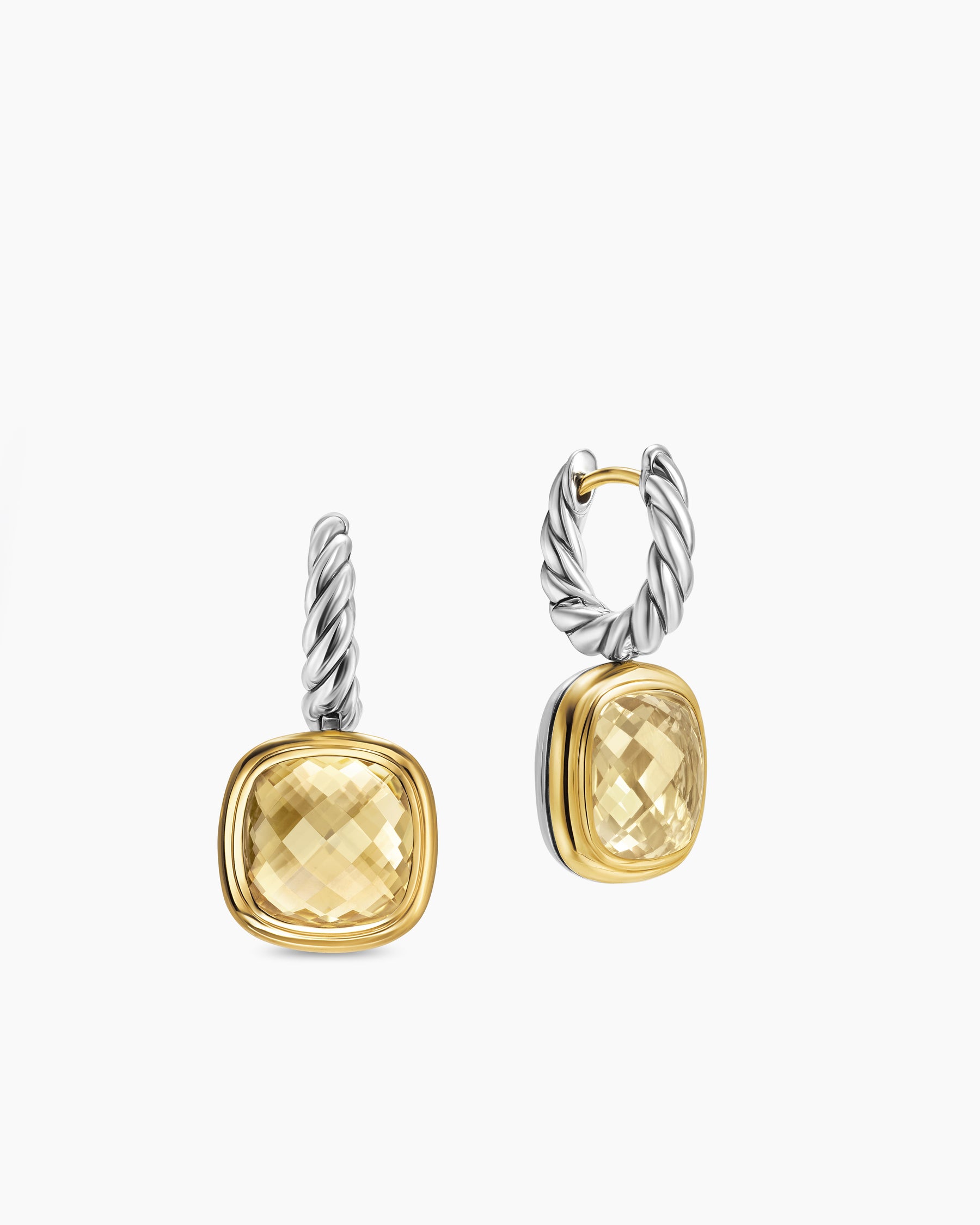 Albion Drop Earrings in Sterling Silver with 18K Yellow Gold and Champagne Citrine, 10mm - Image 3
