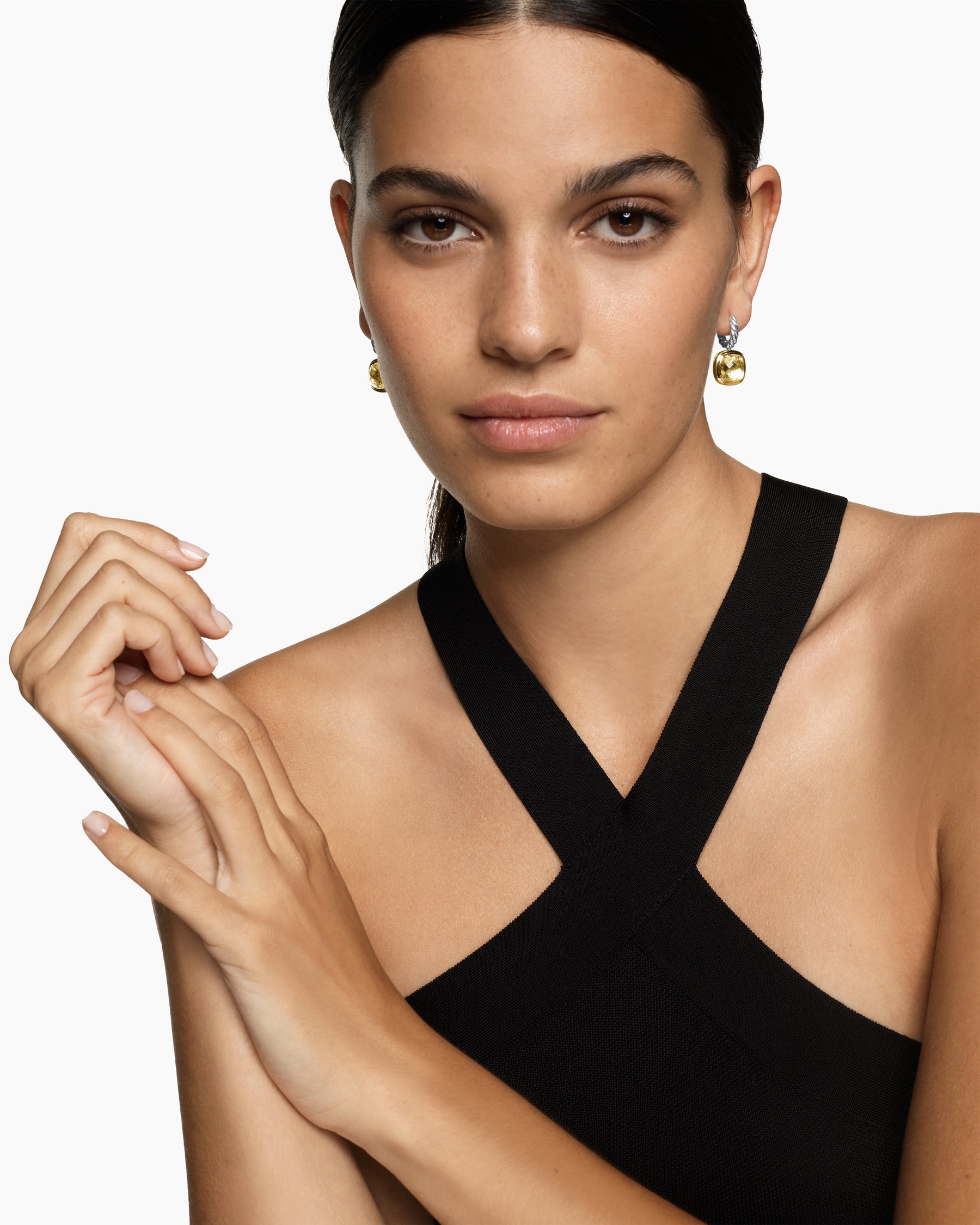 Alternative view of Albion Drop Earrings in Sterling Silver with 18K Yellow Gold and Champagne Citrine, 10mm